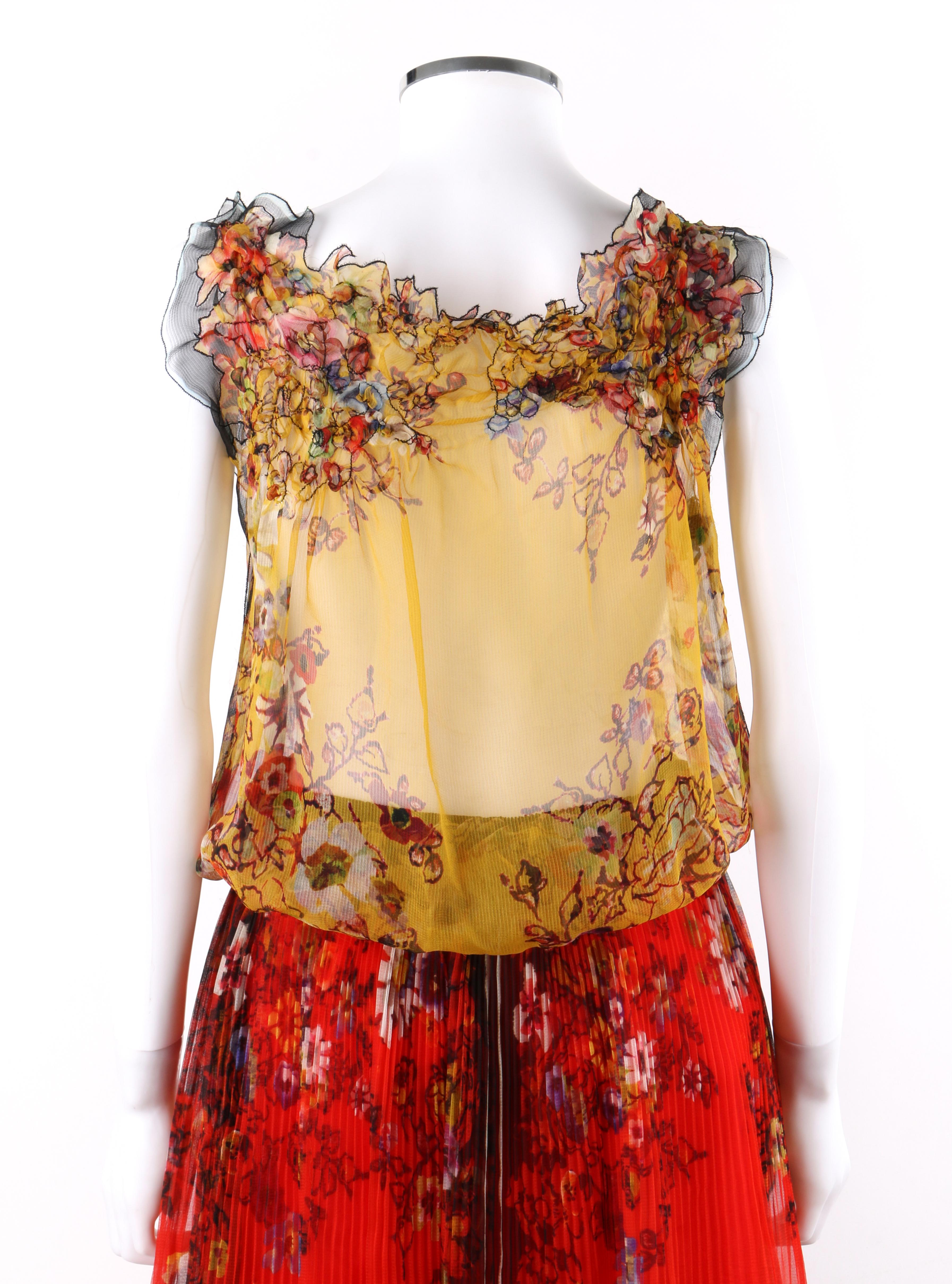 JEAN PAUL GAULTIER Femme c.2000’s 3 Pc Floral Tank Skirt Slip Dress Set  In Good Condition In Thiensville, WI