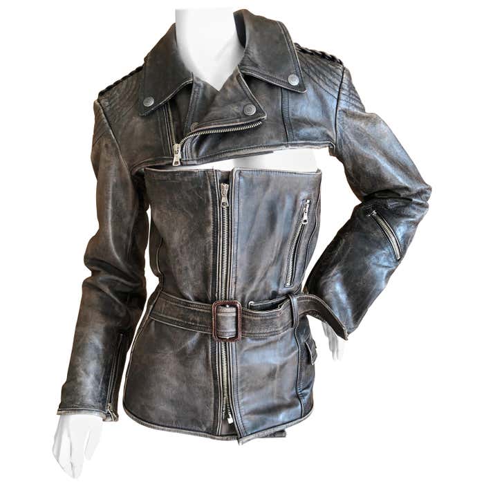 Jean Paul Gaultier Femme Distressed Leather 2 Part Moto Jacket Corset ...