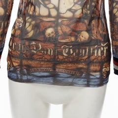 JEAN PAUL GAULTIER FEMME gothic logo colorful Cathedral mesh ribbed top IT40 S