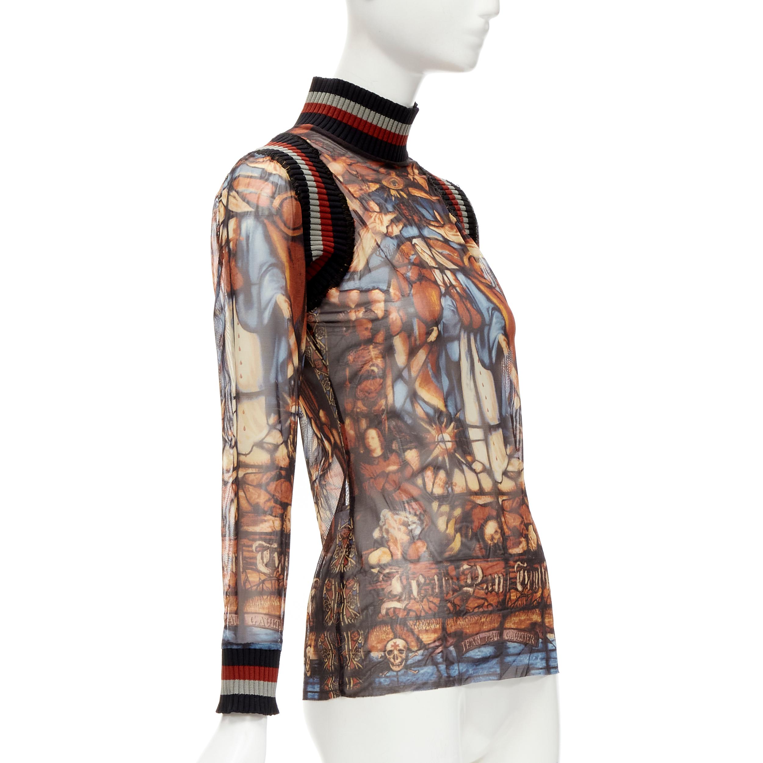 Marrone JEAN PAUL GAULTIER FEMME top a coste con logo gotico e colorato Cathedral IT40 S in vendita