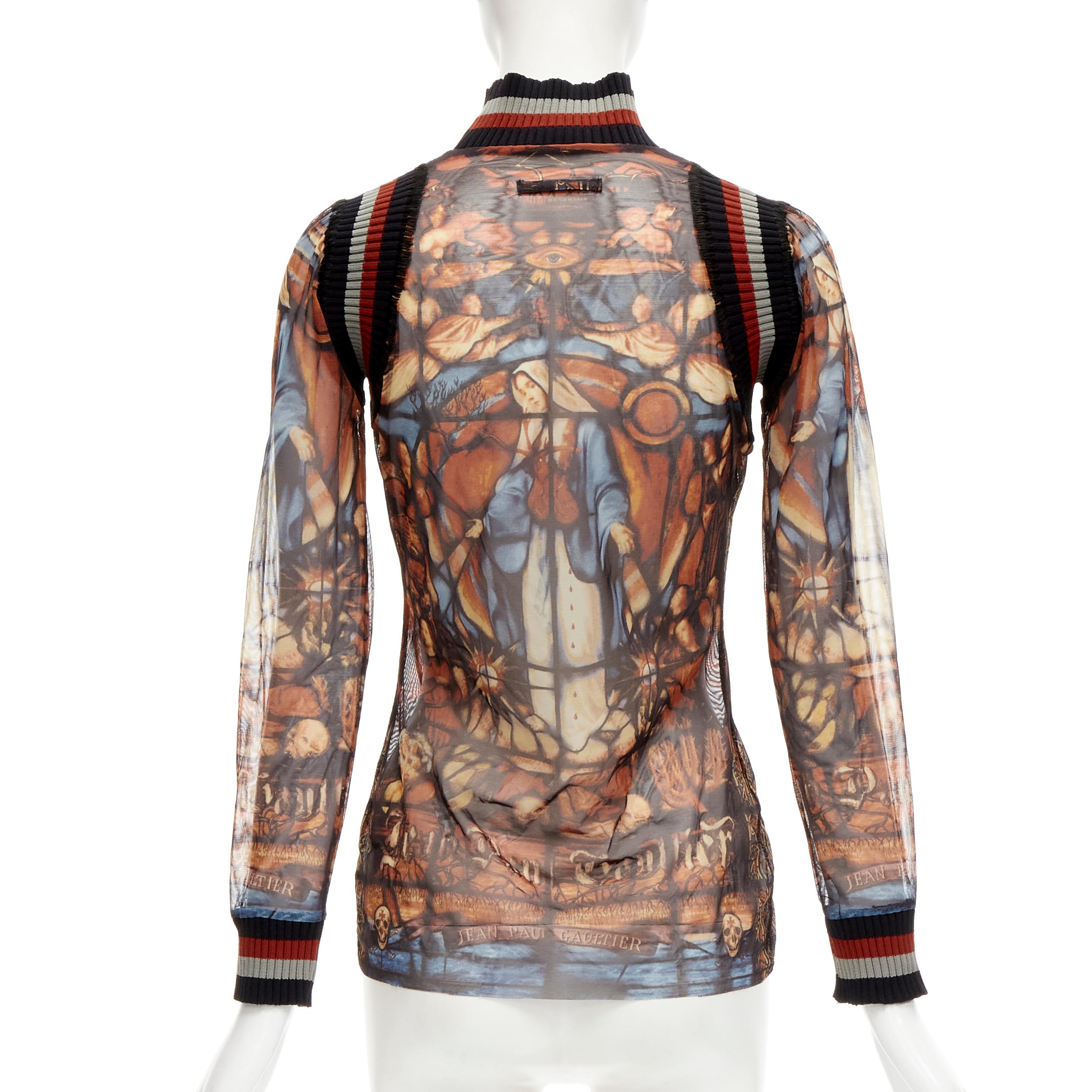 Donna JEAN PAUL GAULTIER FEMME top a coste con logo gotico e colorato Cathedral IT40 S in vendita