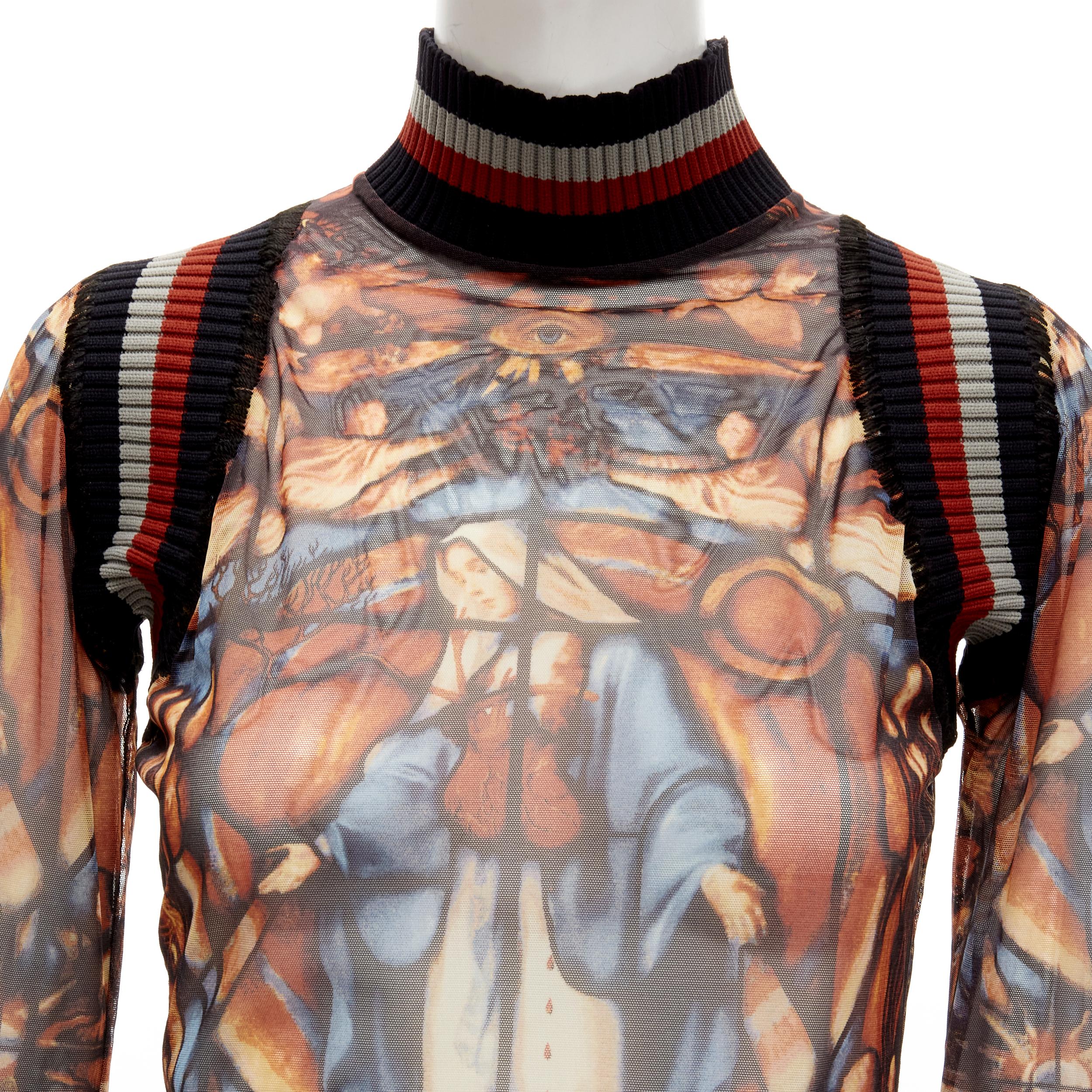 JEAN PAUL GAULTIER FEMME gothic logo colorful Cathedral mesh ribbed top IT40 S For Sale 2