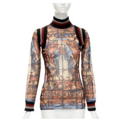 JEAN PAUL GAULTIER FEMME gothic logo colorful Cathedral mesh ribbed top IT40 S