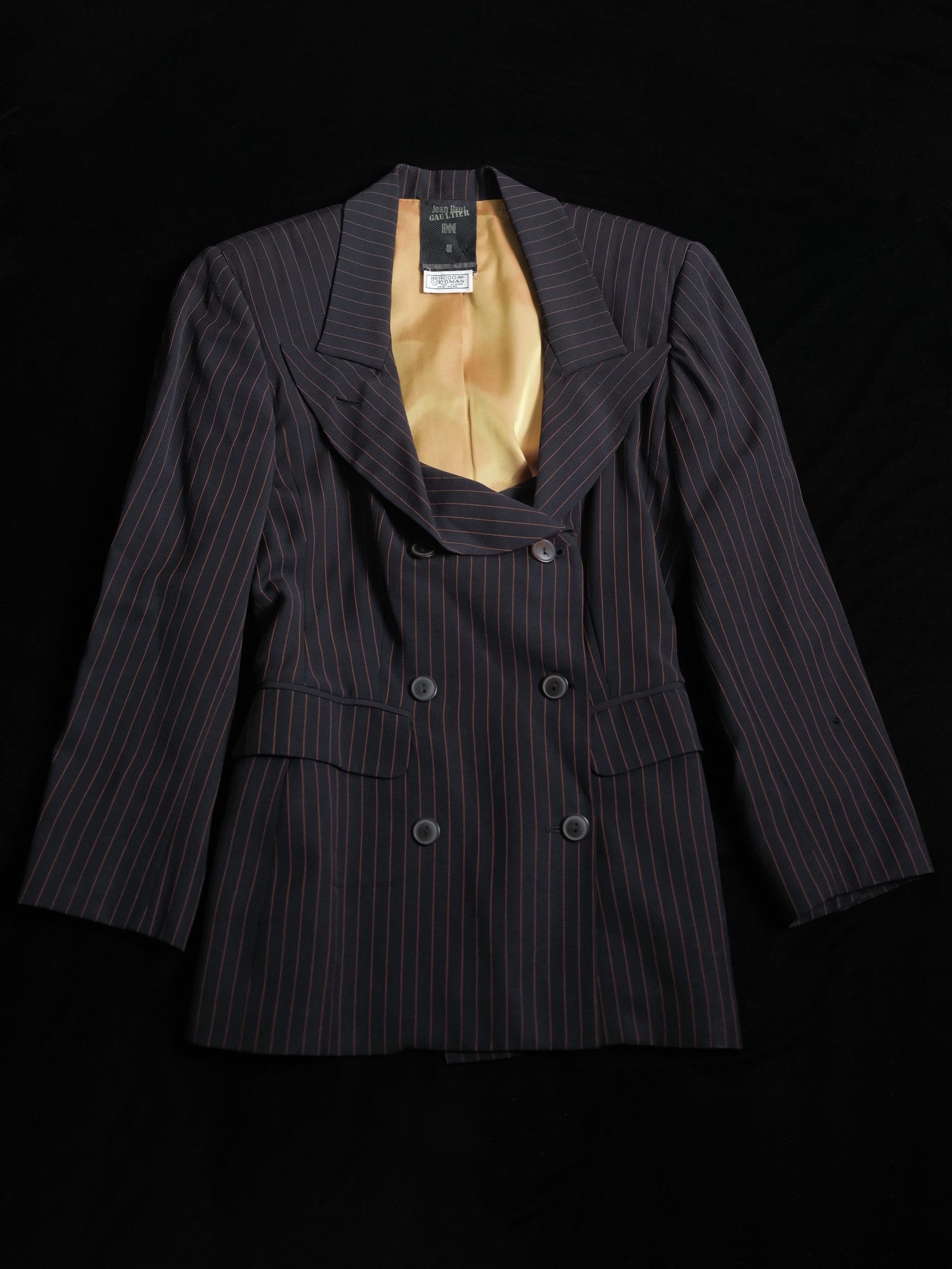 Jean Paul Gaultier Femme Jacket 1988/89 Pinstripe Sz 40 Documented Madonna For Sale 9