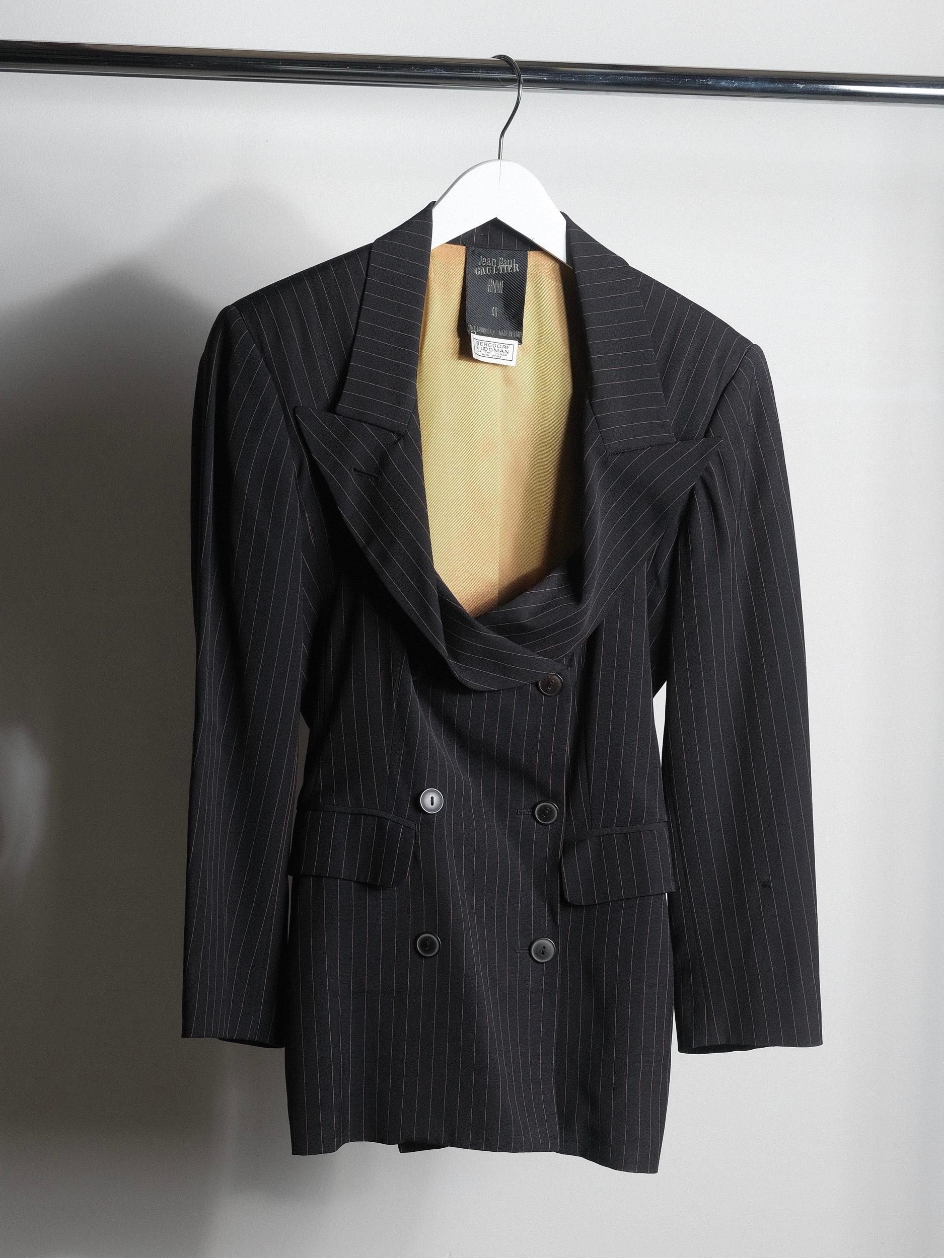 Women's Jean Paul Gaultier Femme Jacket 1988/89 Pinstripe Sz 40 Documented Madonna For Sale