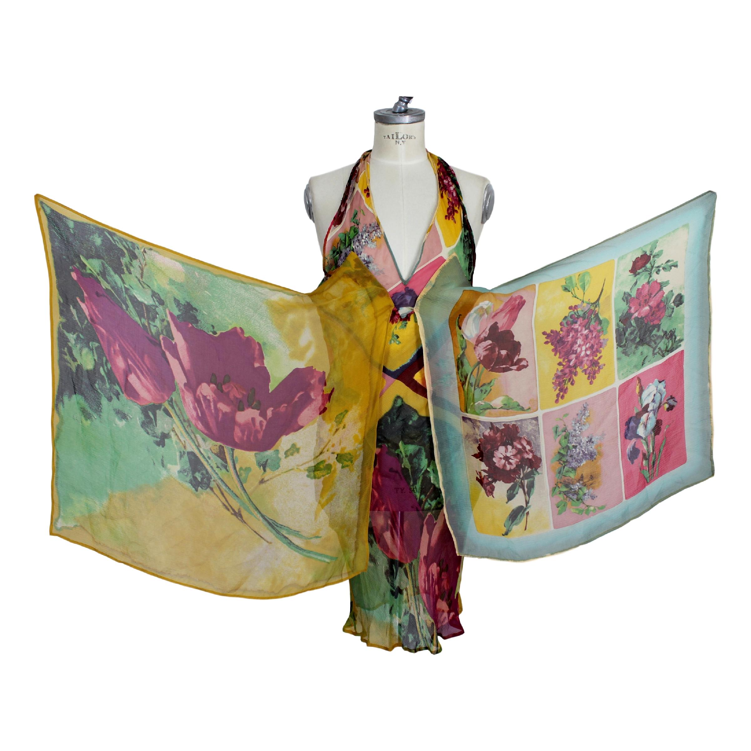 Brown Jean Paul Gaultier Femme Multicolor Silk Transparent Floral Short Dress 1990s