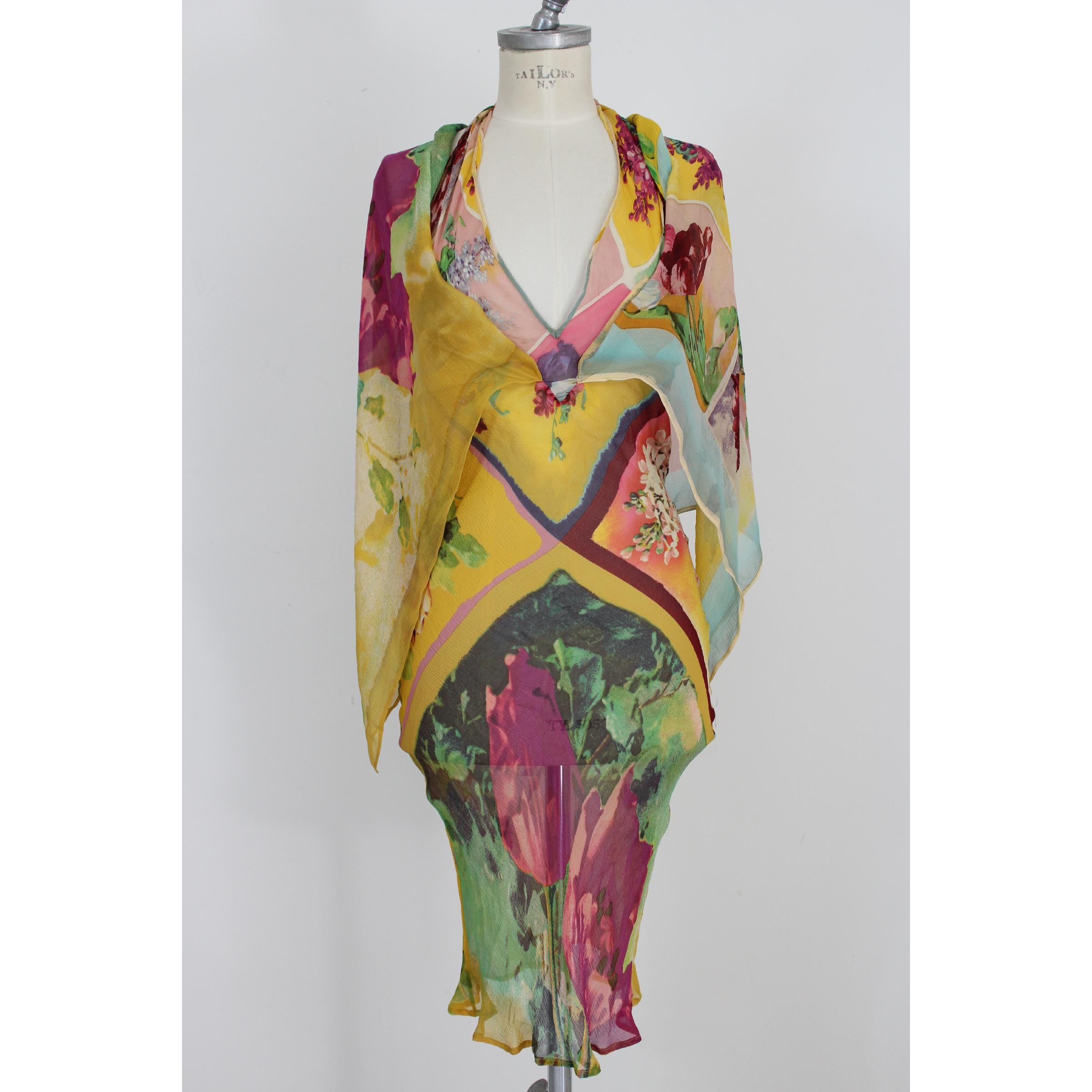 Jean Paul Gaultier Femme Multicolor Silk Transparent Floral Short Dress 1990s In Excellent Condition In Brindisi, Bt