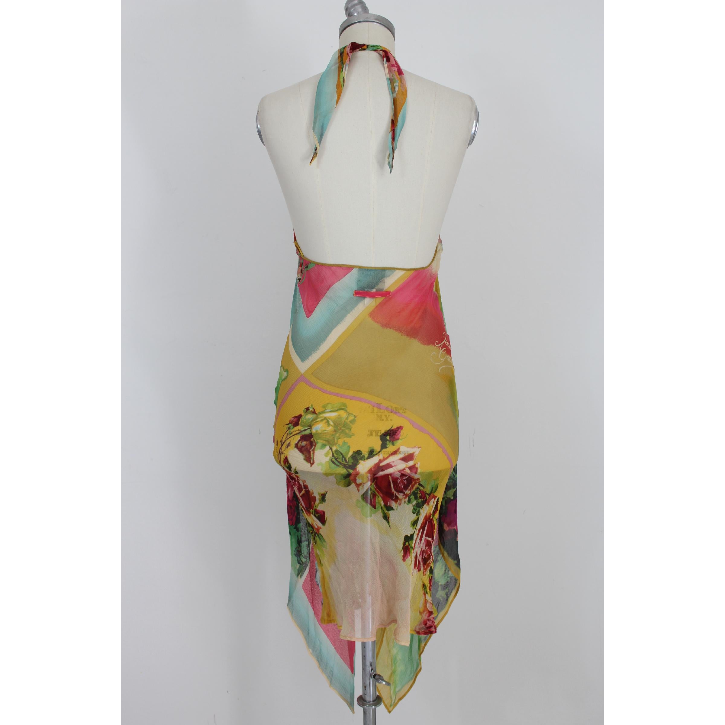 Women's Jean Paul Gaultier Femme Multicolor Silk Transparent Floral Short Dress 1990s