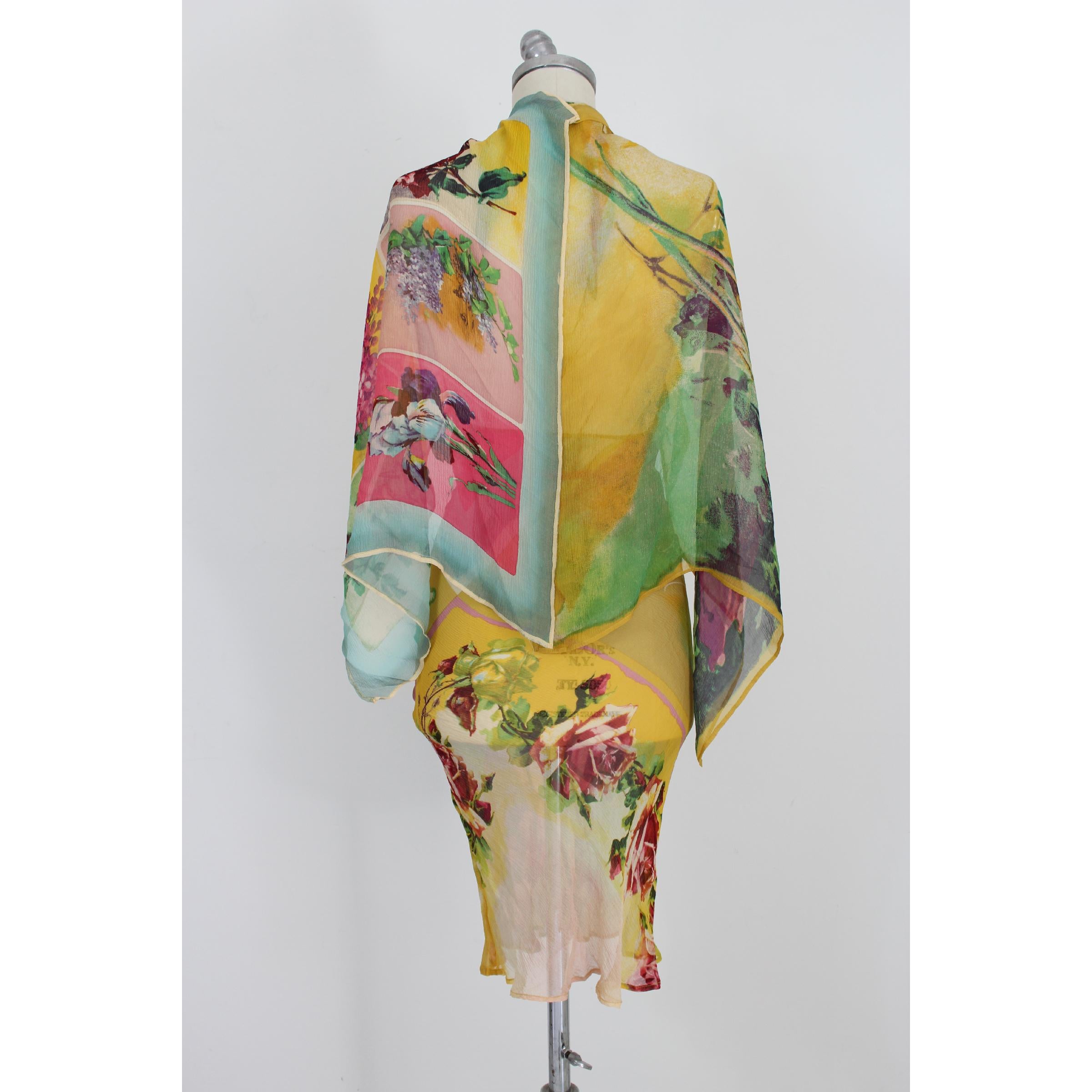 Jean Paul Gaultier Femme Multicolor Silk Transparent Floral Short Dress 1990s 1