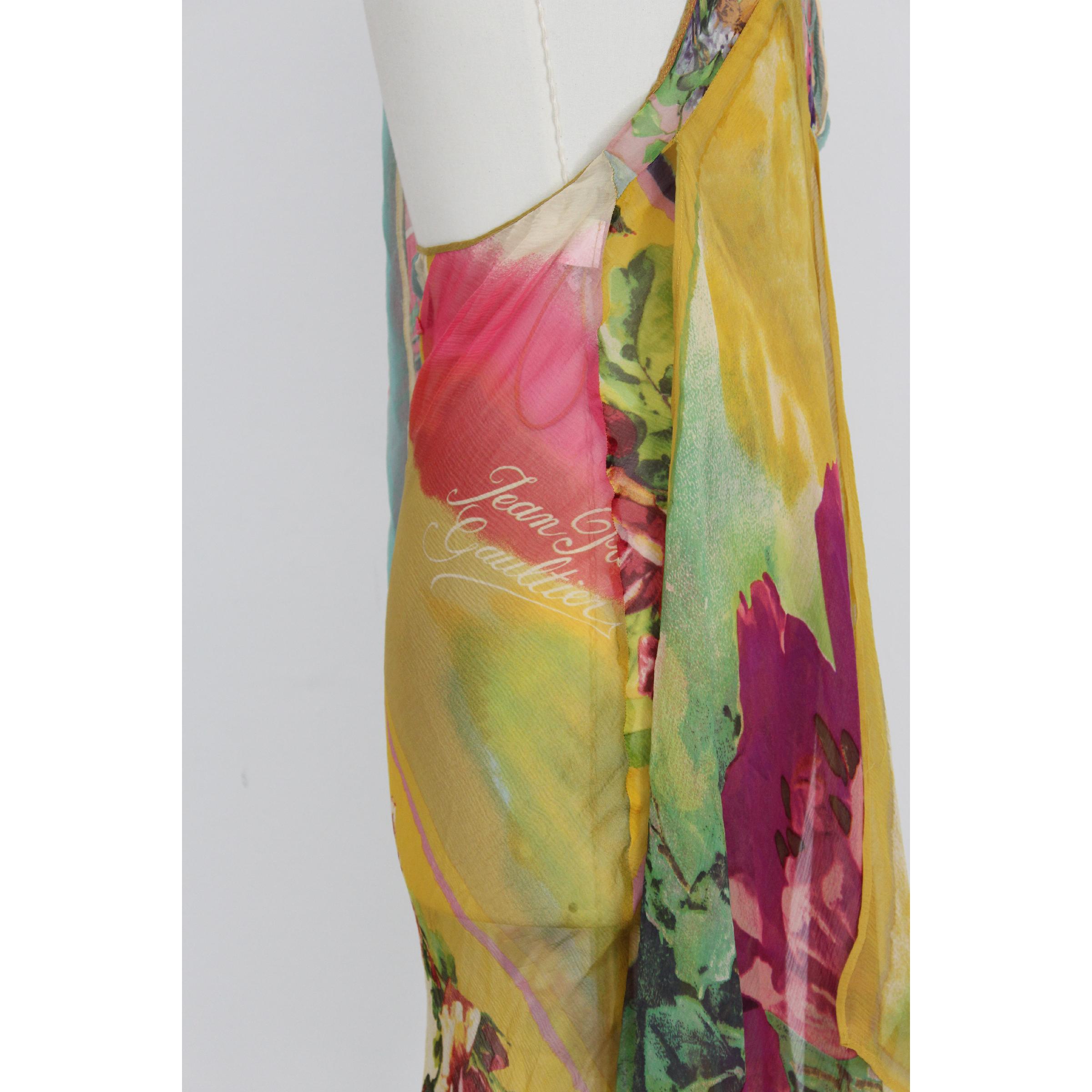 Jean Paul Gaultier Femme Multicolor Silk Transparent Floral Short Dress 1990s 3