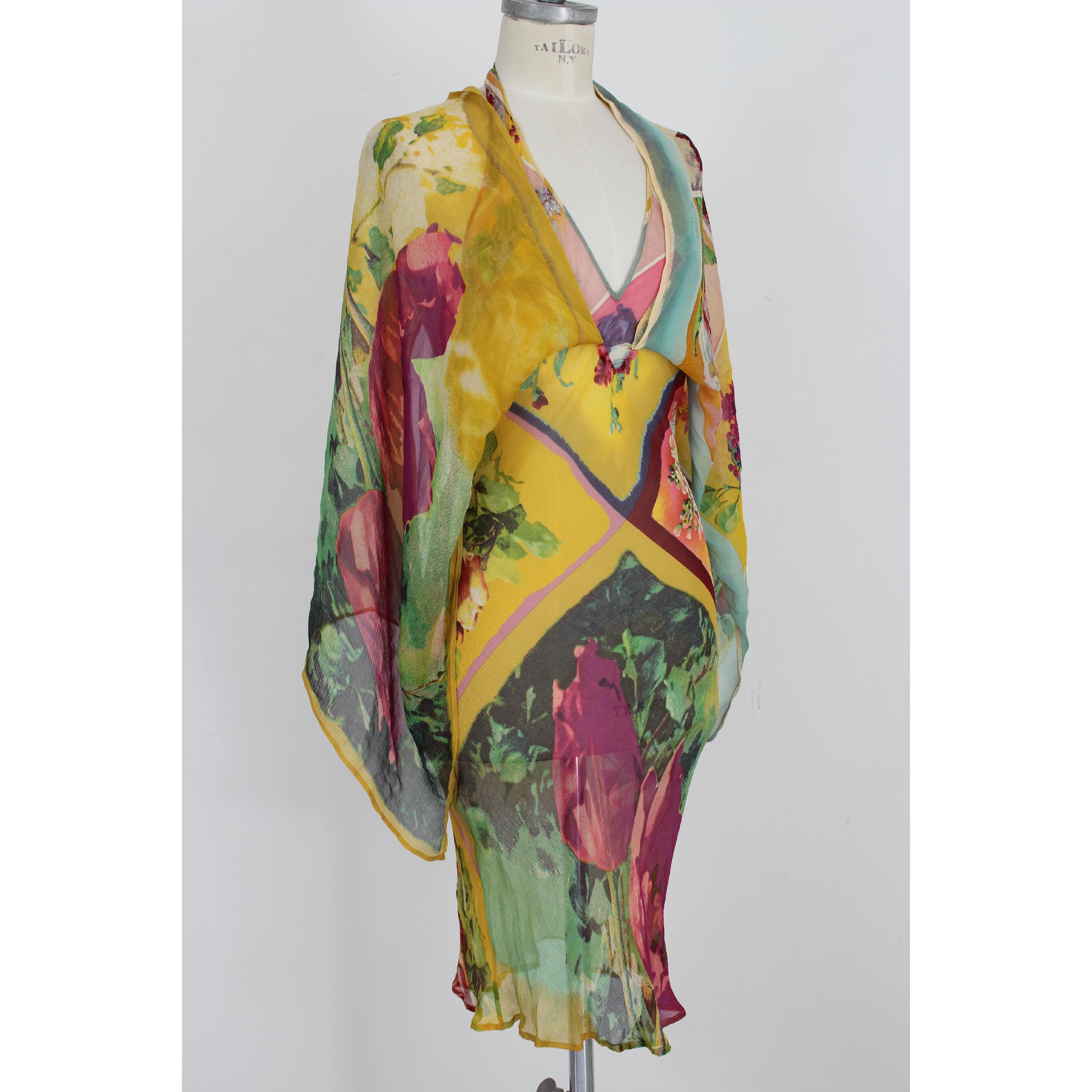 Jean Paul Gaultier Femme Multicolor Silk Transparent Floral Short Dress 1990s 4