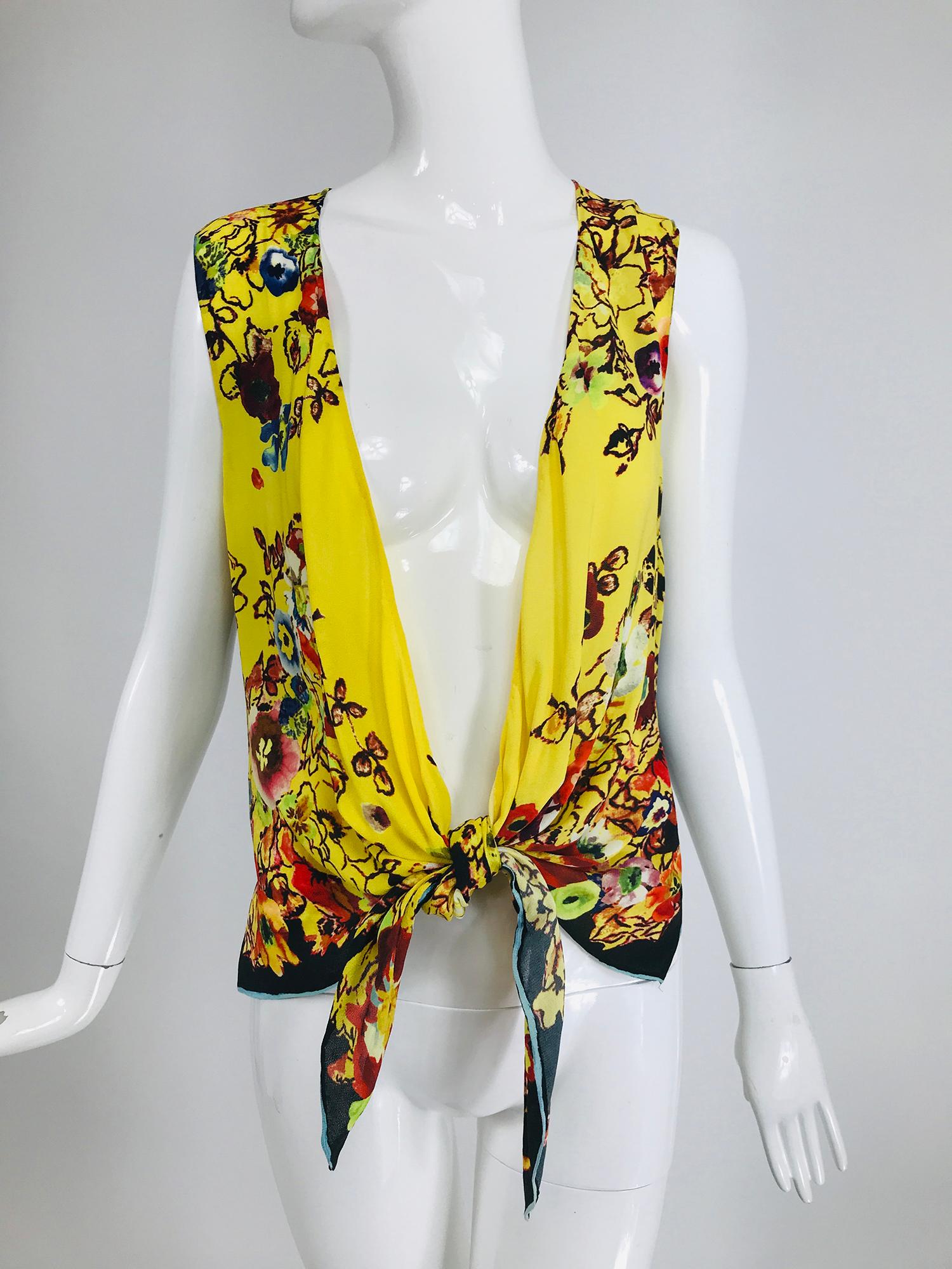 Women's or Men's Jean Paul Gaultier Femme Tie Front Floral Vest Back Top
