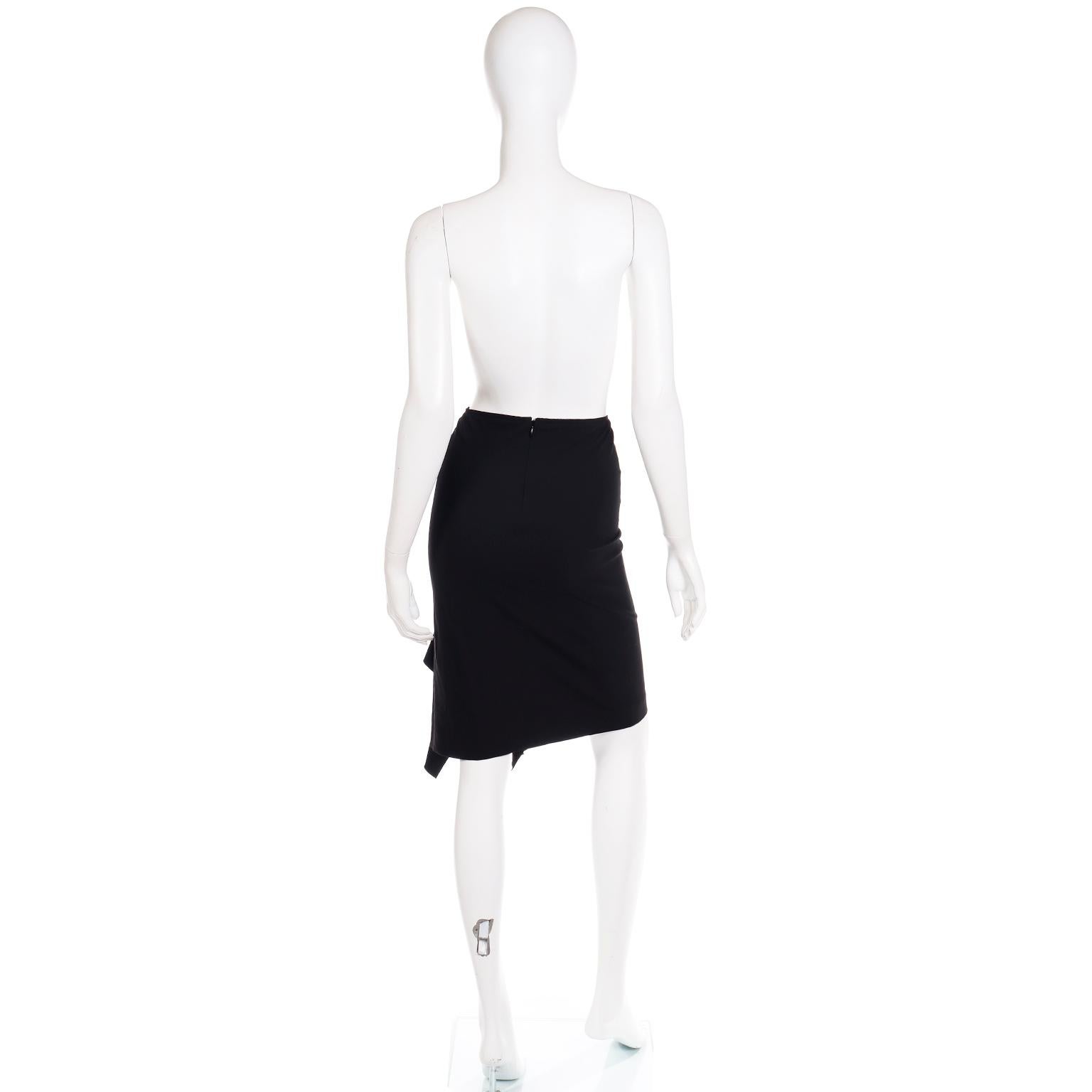 Women's Jean Paul Gaultier Femme Vintage Black Bodycon Slim Skirt W Ruffled High Slit For Sale