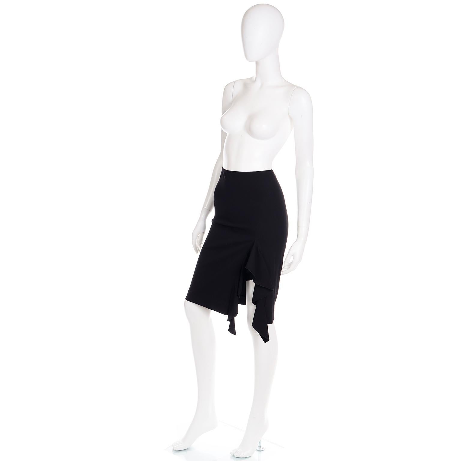 Jean Paul Gaultier Femme Vintage Black Bodycon Slim Skirt W Ruffled High Slit For Sale 1