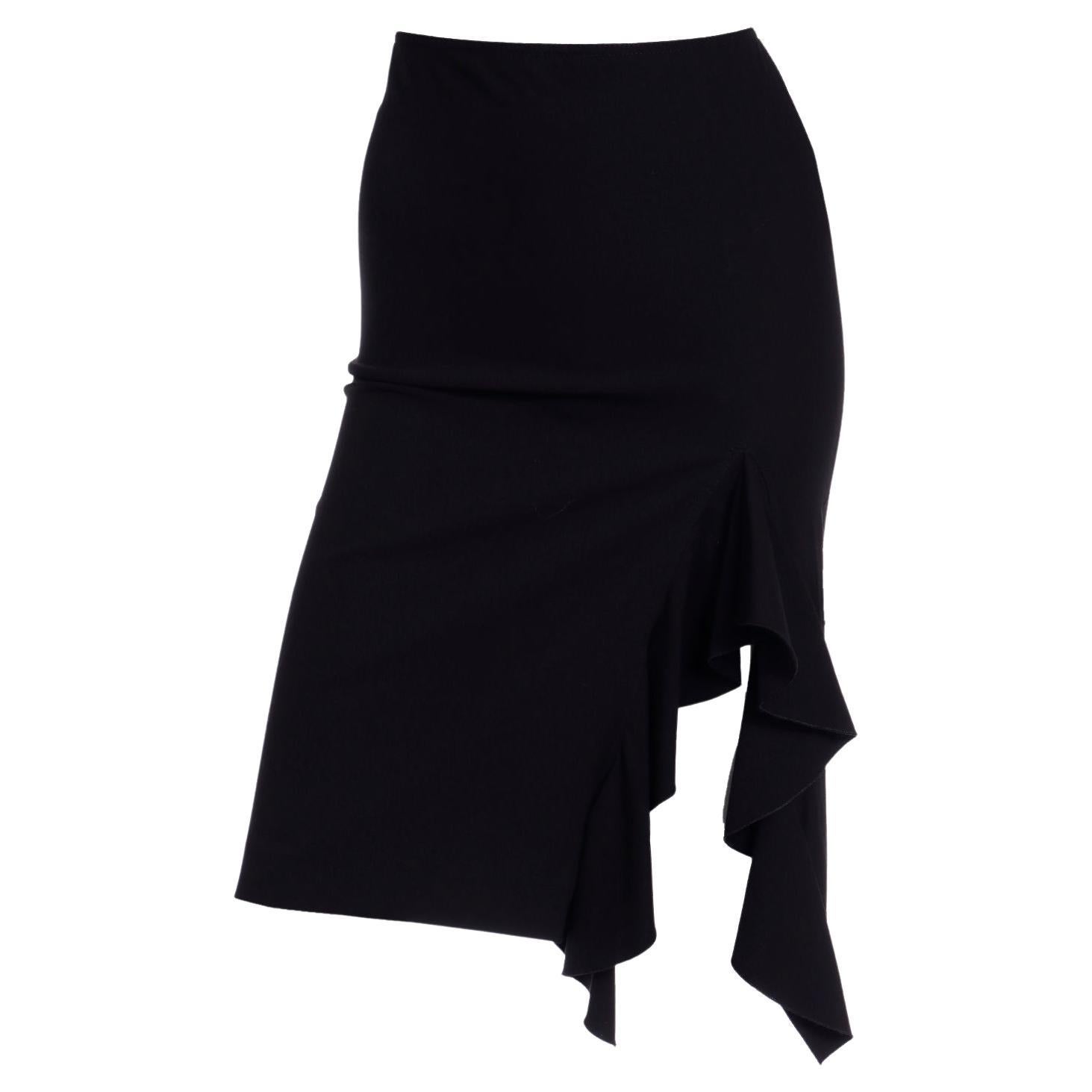 Jean Paul Gaultier Femme Vintage Black Bodycon Slim Skirt W Ruffled High Slit For Sale
