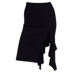 Jean Paul Gaultier Femme Vintage Black Bodycon Slim Skirt W Ruffled High Slit