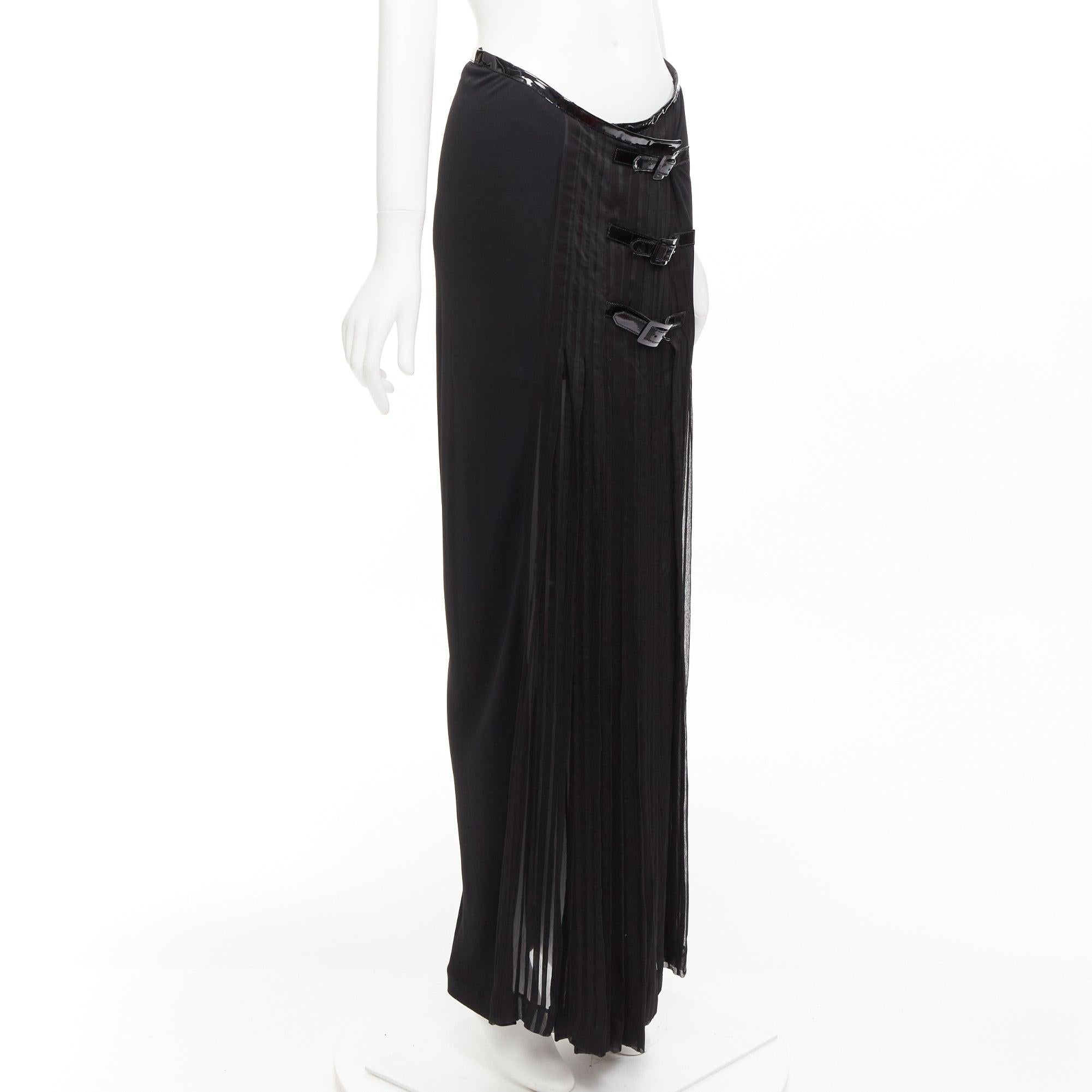 Black JEAN PAUL GAULTIER FEMME Vintage black bondage buckle detail plisse skirt IT40 S For Sale