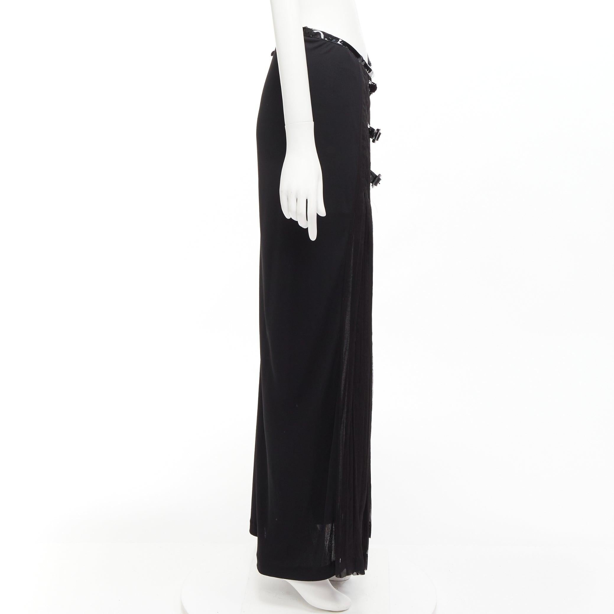 JEAN PAUL GAULTIER FEMME Vintage black bondage buckle detail plisse skirt IT40 S In Good Condition For Sale In Hong Kong, NT