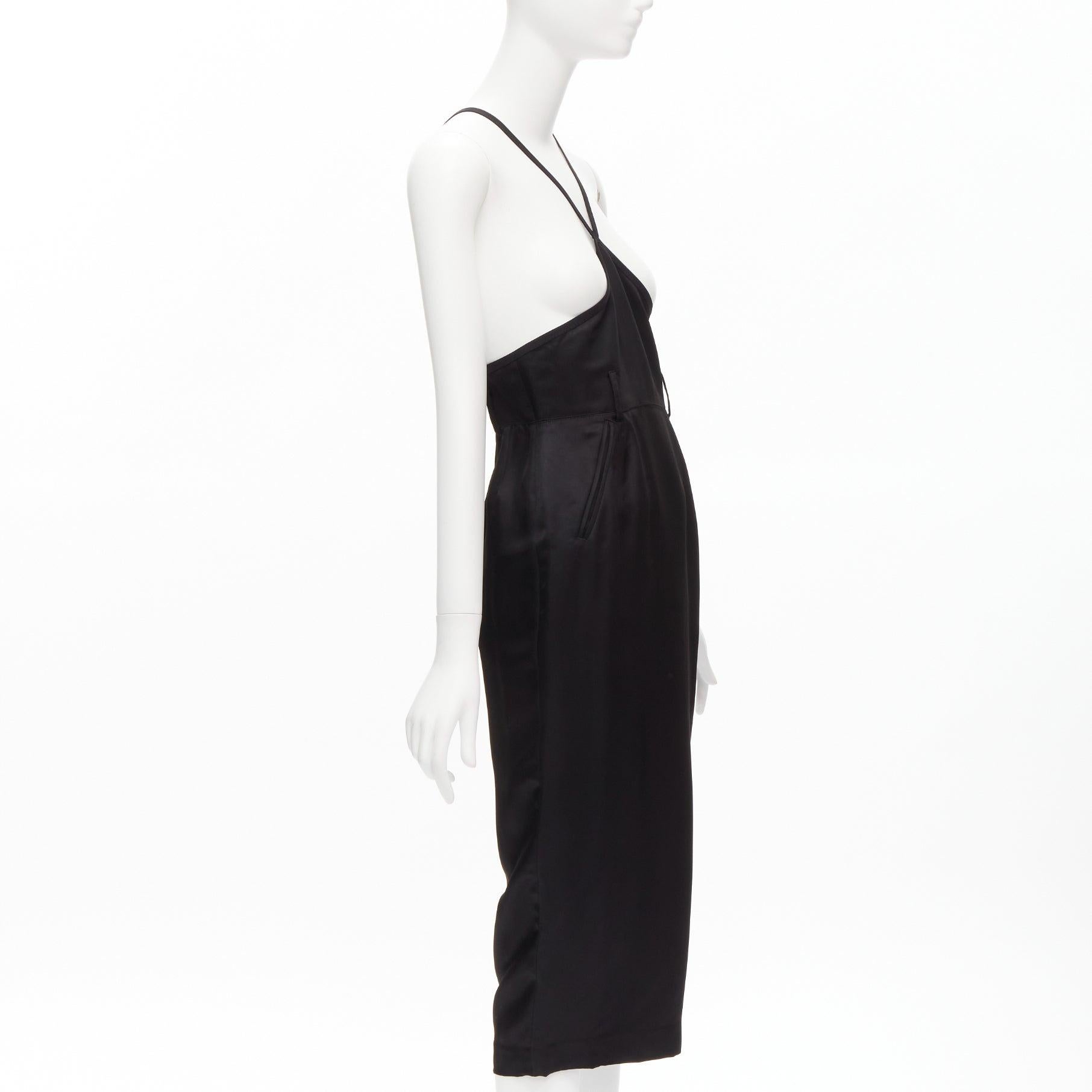 Black JEAN PAUL GAULTIER FEMME Vintage black silk twill cross strap dungaree dress For Sale