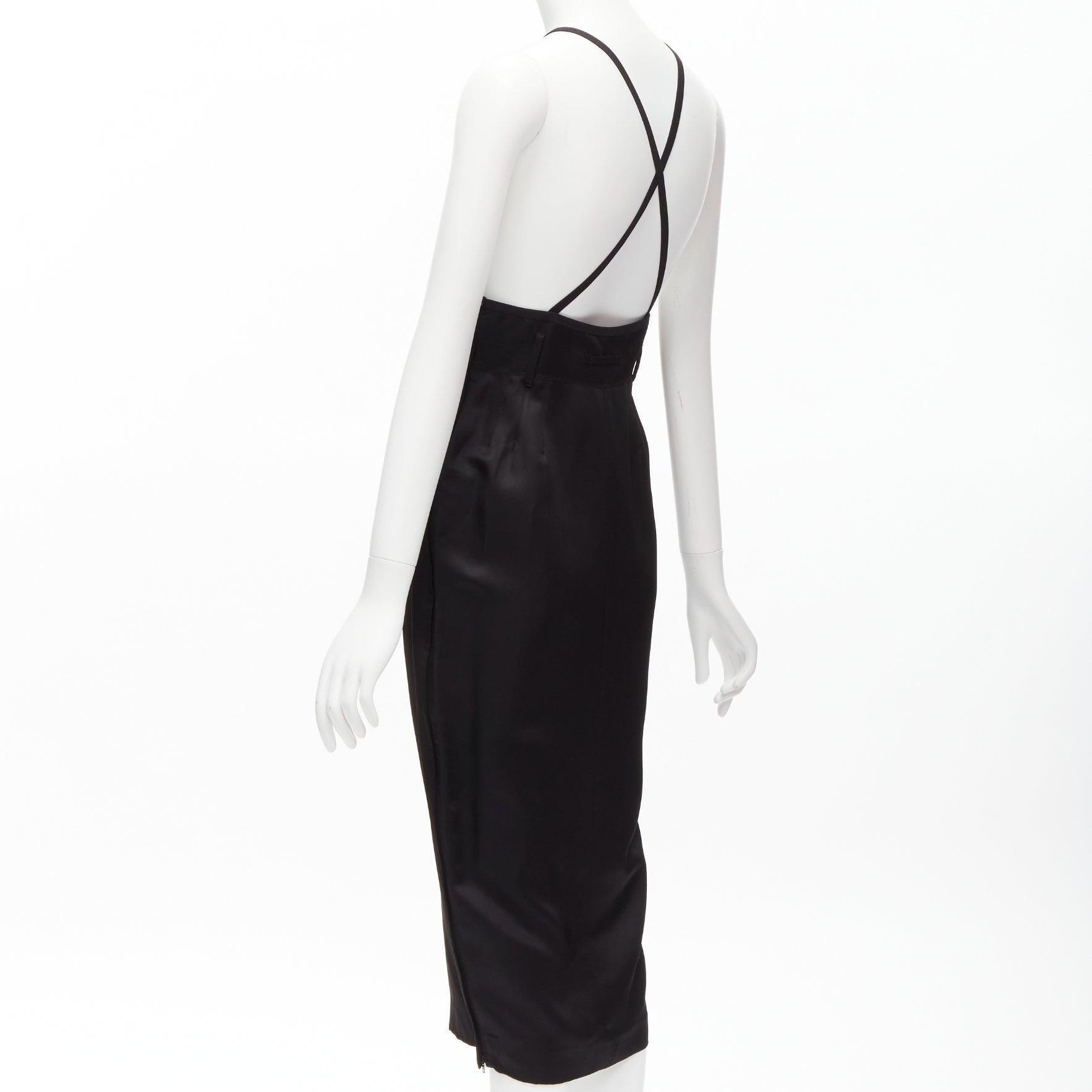 JEAN PAUL GAULTIER FEMME Vintage black silk twill cross strap dungaree dress For Sale 1