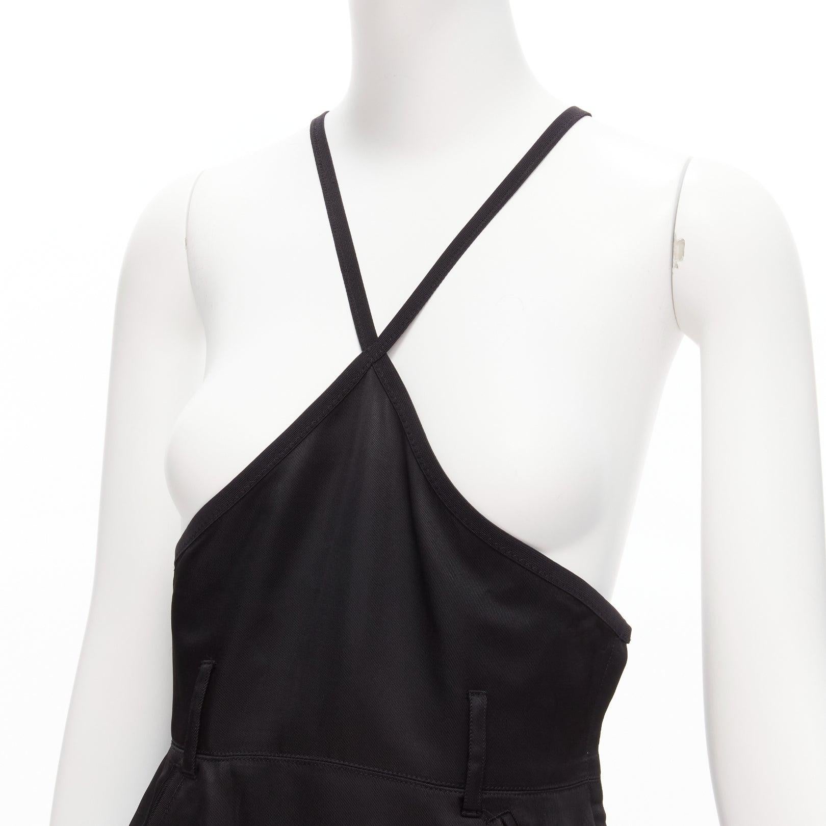JEAN PAUL GAULTIER FEMME Vintage black silk twill cross strap dungaree dress For Sale 2