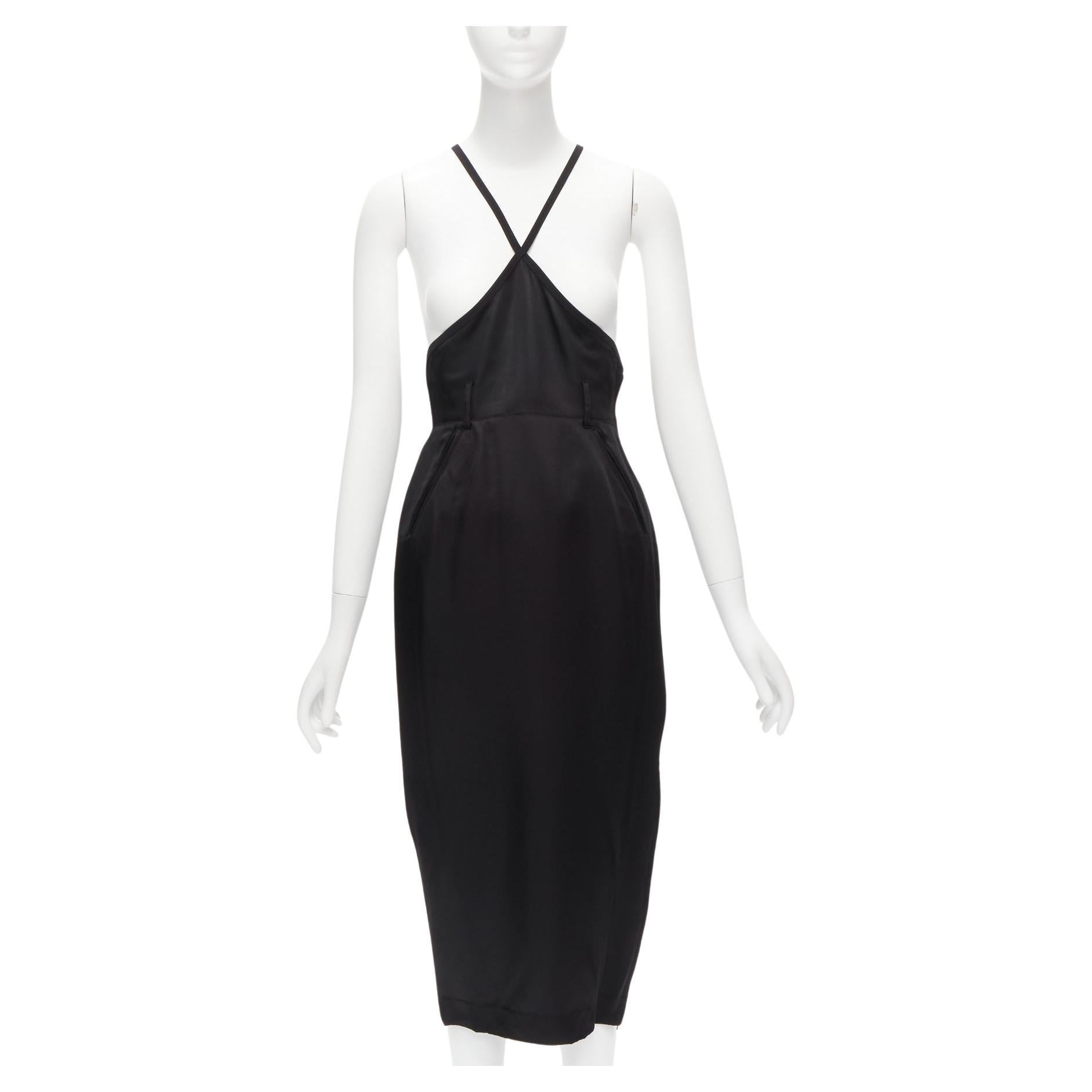 JEAN PAUL GAULTIER FEMME Vintage black silk twill cross strap dungaree dress For Sale