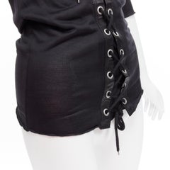 JEAN PAUL GAULTIER FEMME Vintage leather eyelet lace up corset silk top IT38 XS