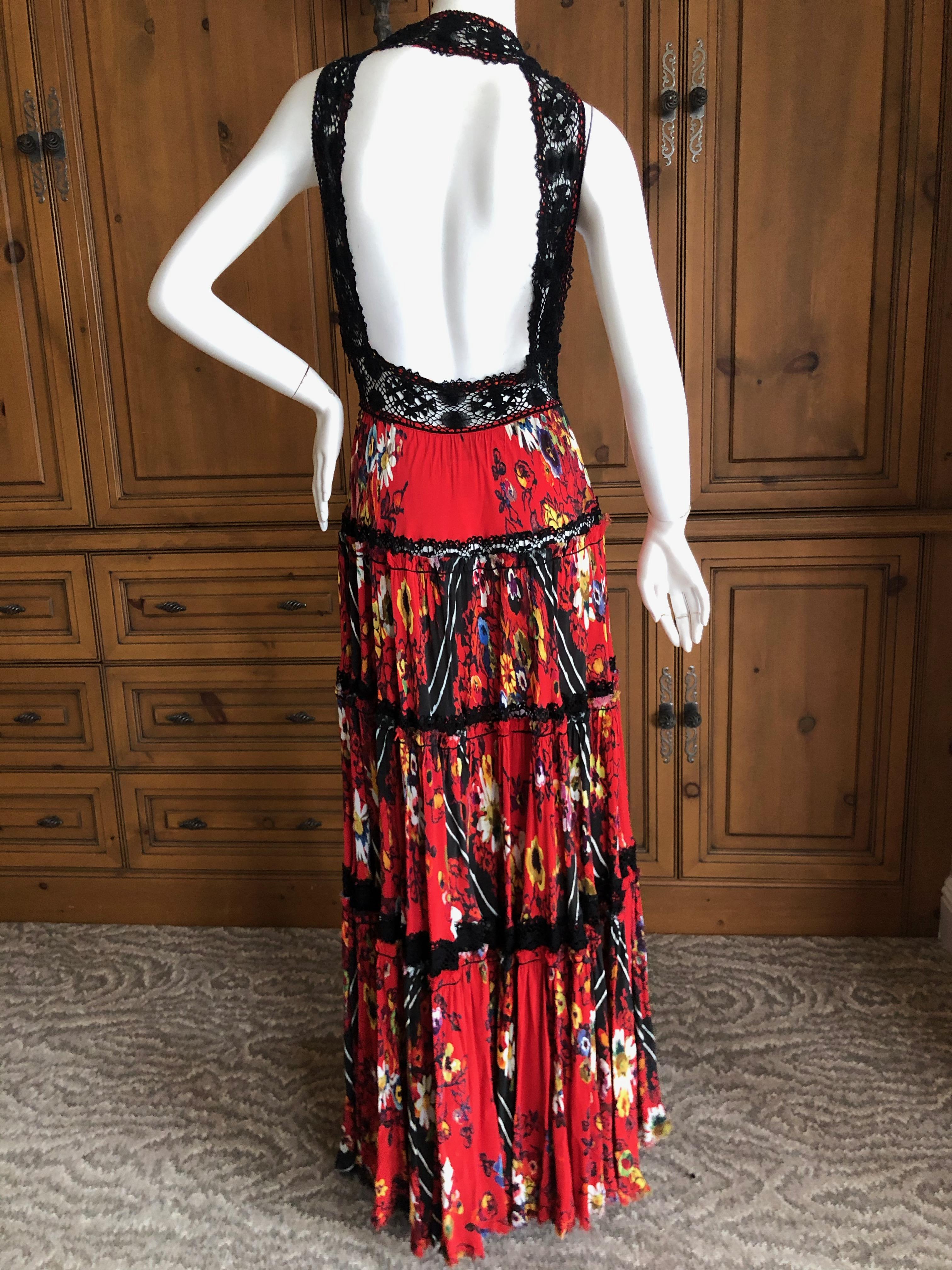 Red Jean Paul Gaultier Femme Vintage Low Cut Lace Gypsy Dress with Sexy Back For Sale