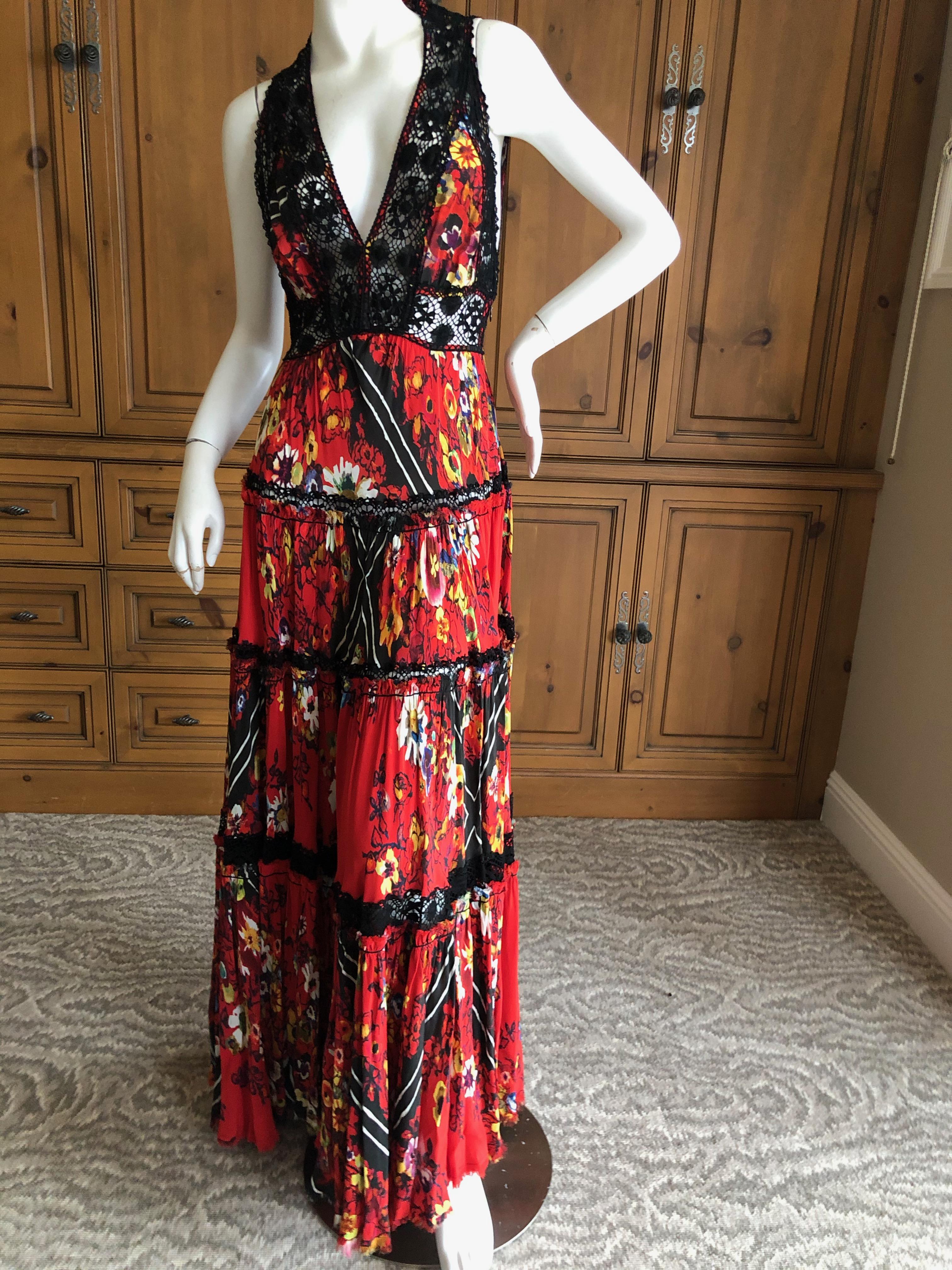 Jean Paul Gaultier Femme Vintage Low Cut Lace Gypsy Dress with Sexy Back In Excellent Condition For Sale In Cloverdale, CA