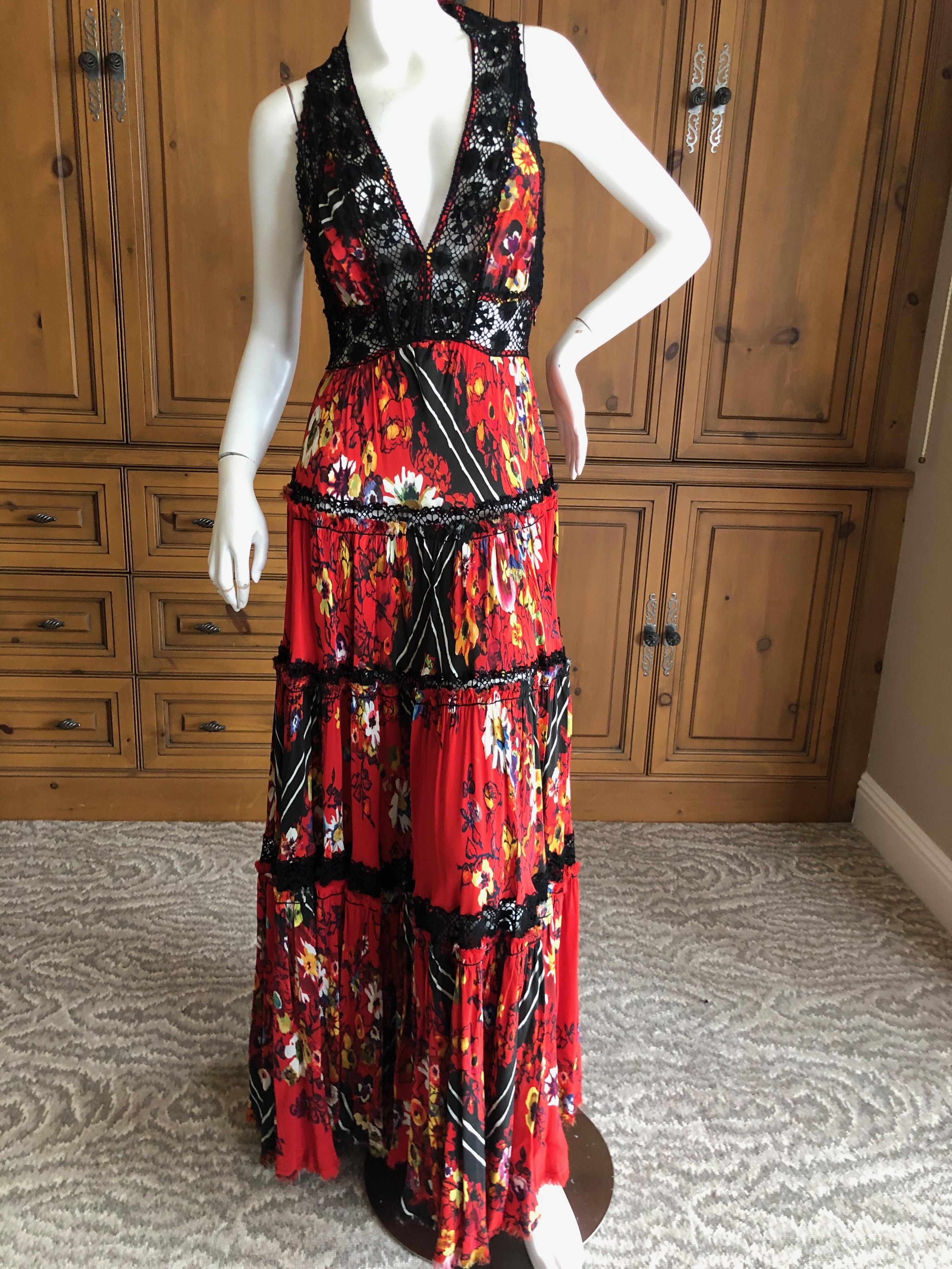 Jean Paul Gaultier Femme Vintage Low Cut Lace Gypsy Dress with Sexy Back For Sale 2