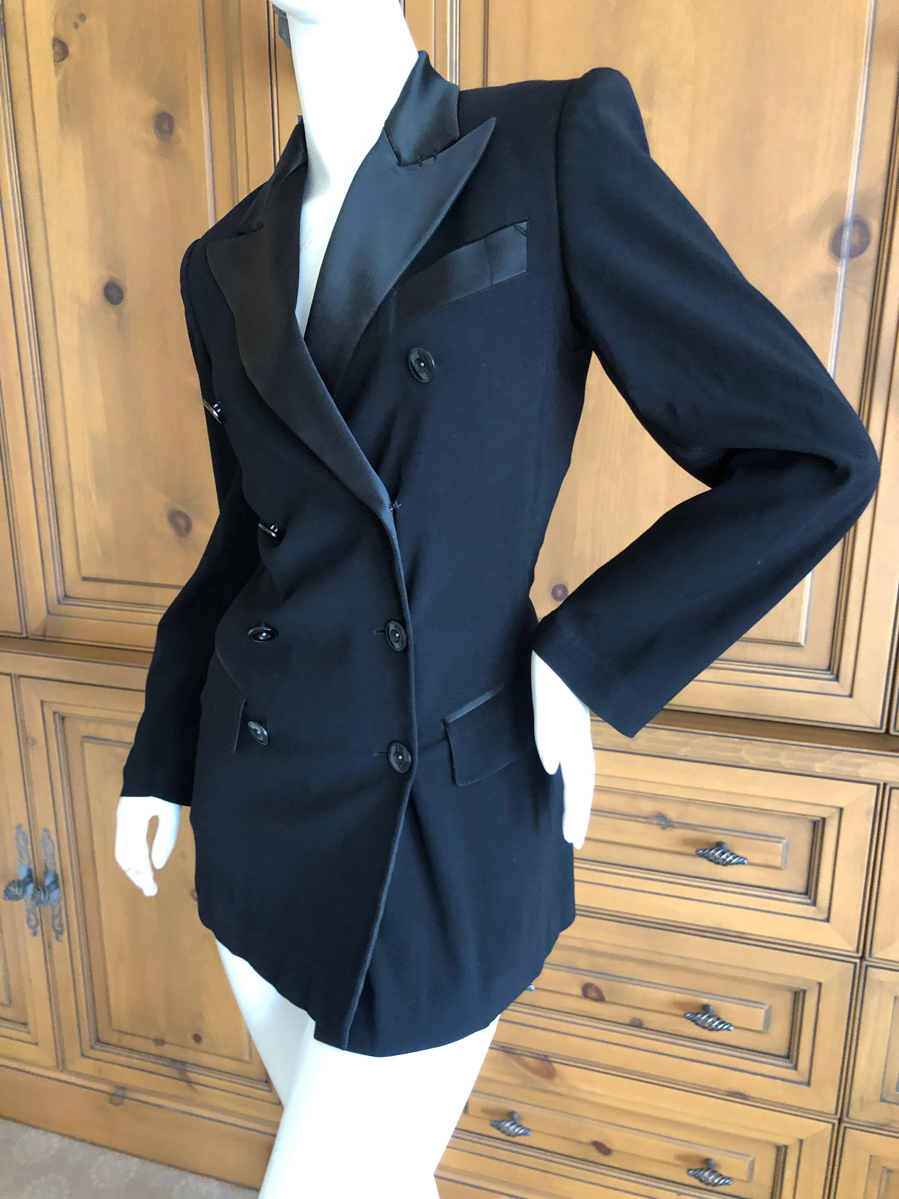 Jean Paul Gaultier Femme Vintage Satin Trimmed Double Breasted Tuxedo Jacket In Excellent Condition For Sale In Cloverdale, CA