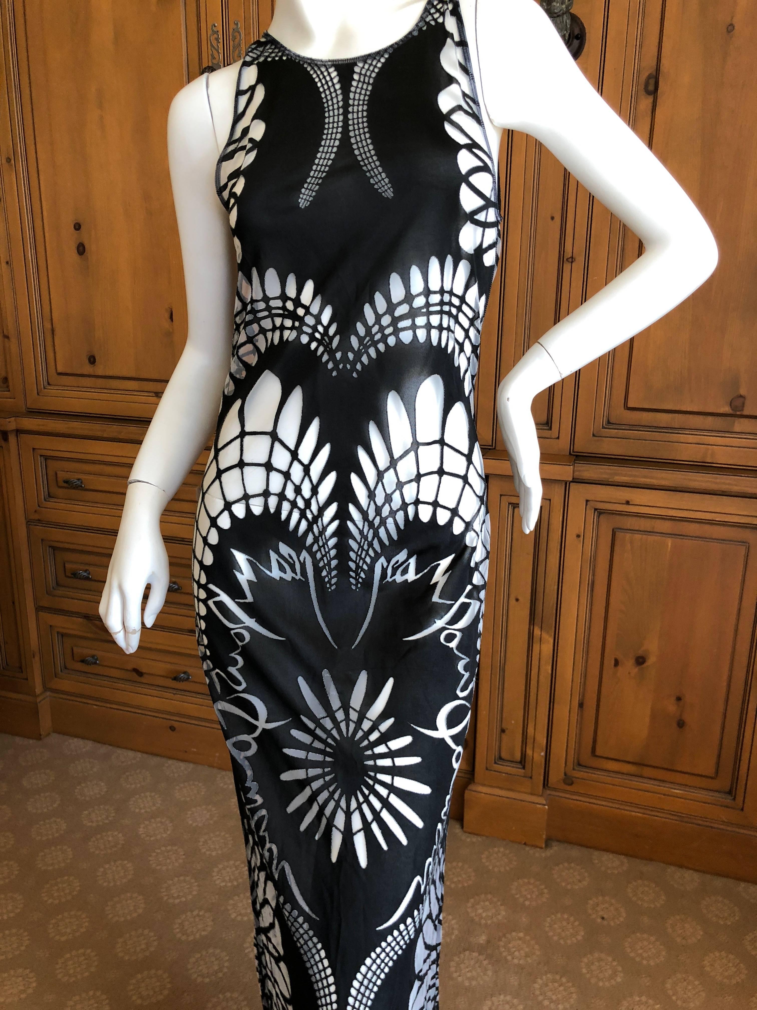 Jean Paul Gaultier Femme Vintage Sheer Long Black Maori Tattoo Dress In Good Condition For Sale In Cloverdale, CA