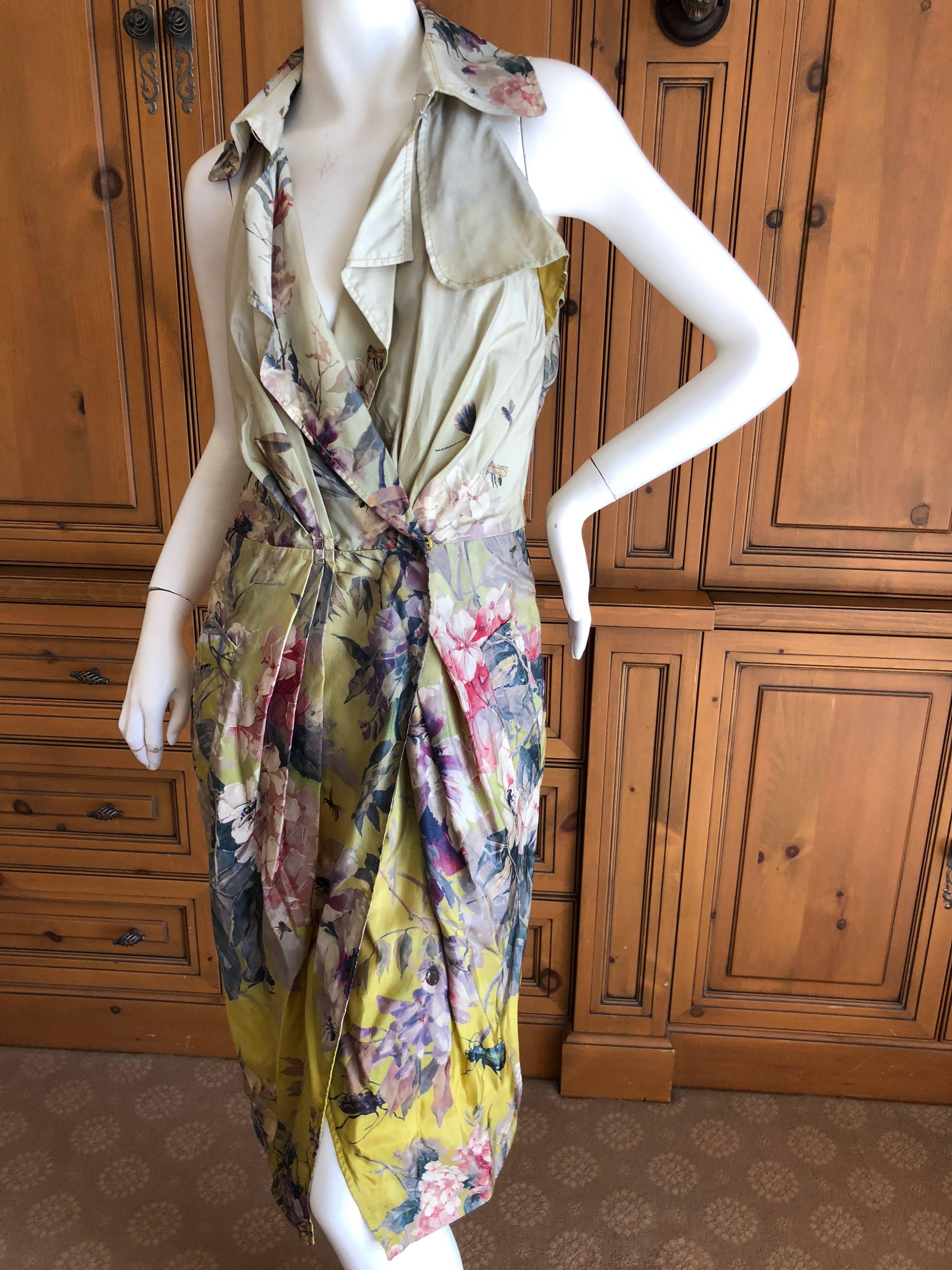 Jean Paul Gaultier Femme Vintage Silk Halter Wrap Dress with Insects and Flowers In Excellent Condition In Cloverdale, CA