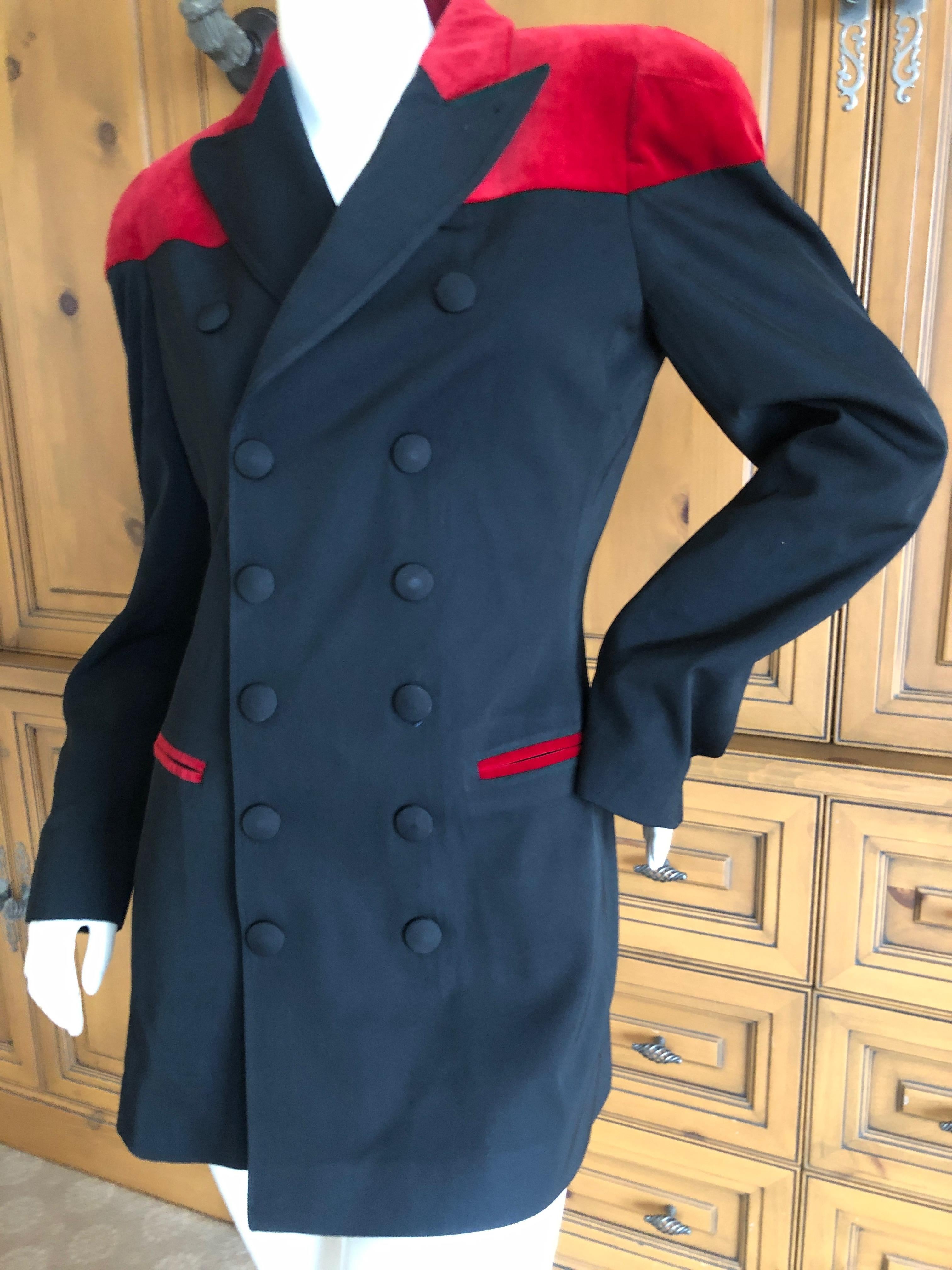 Jean Paul Gaultier Femme Vintage Velvet Trimmed Double Breasted Tuxedo Jacket In Excellent Condition For Sale In Cloverdale, CA