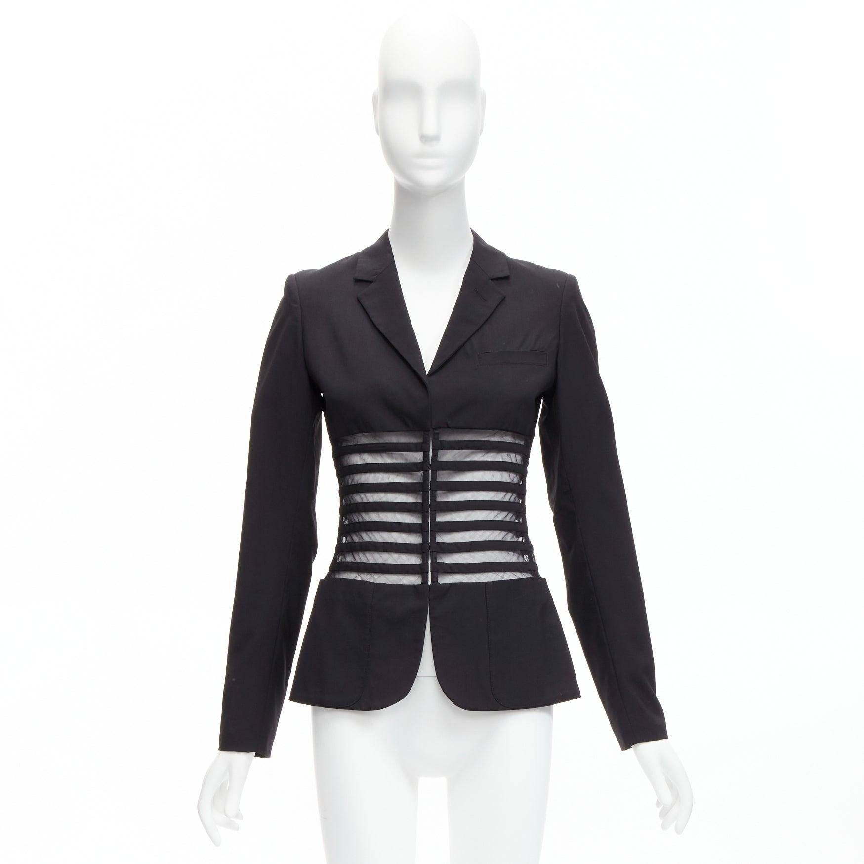 JEAN PAUL GAULTIER FEMME Vintage wool sheer panelled corset blazer jacket IT40 S For Sale 3