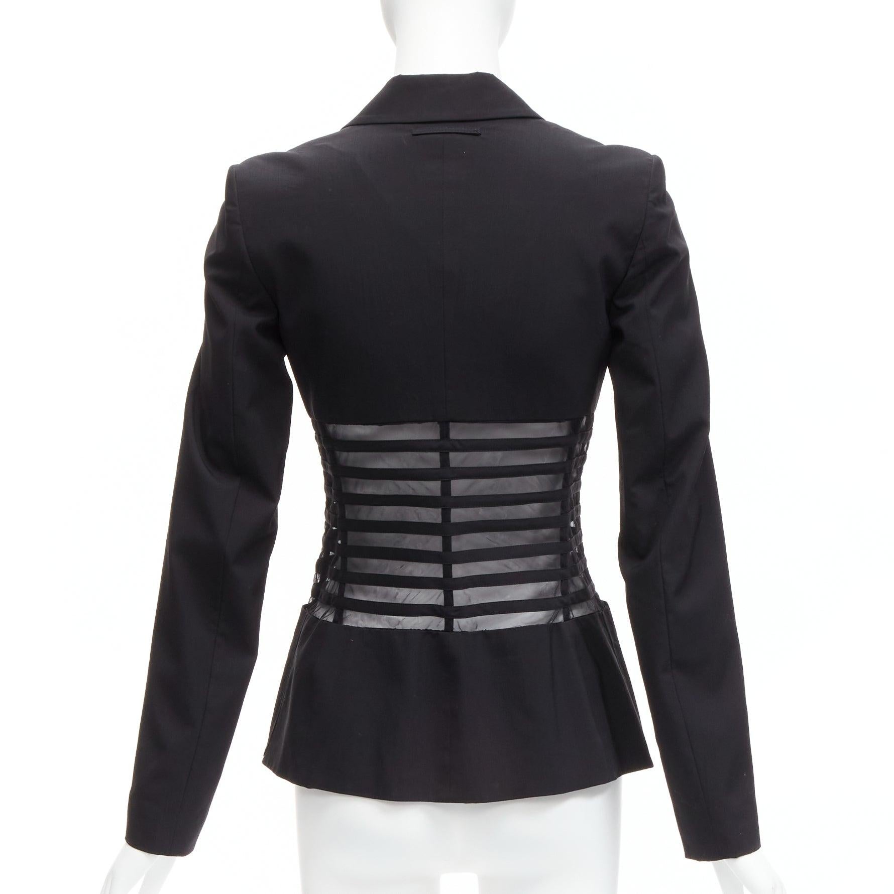Black JEAN PAUL GAULTIER FEMME Vintage wool sheer panelled corset blazer jacket IT40 S For Sale