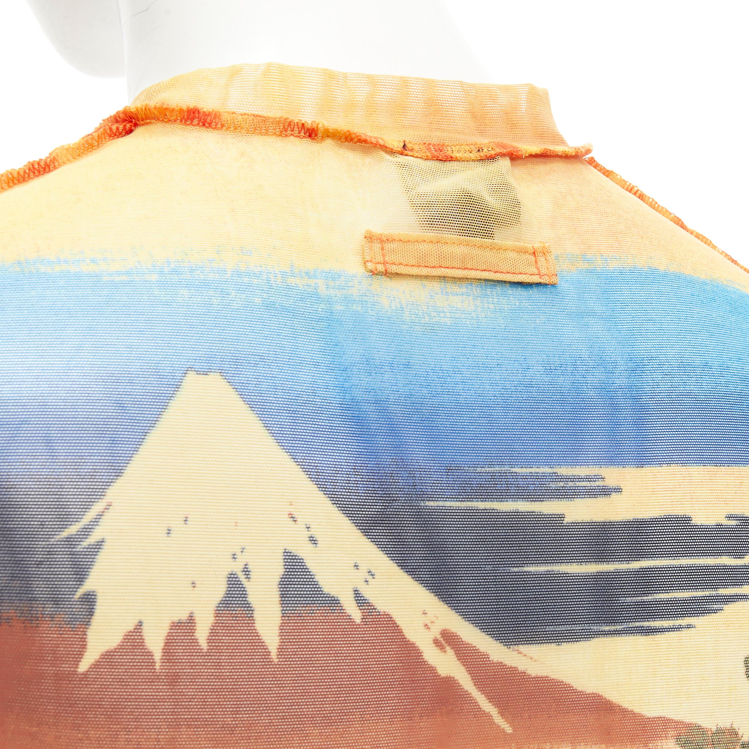 JEAN PAUL GAULTIER FEMME yellow crane mountain sheer crew mesh top IT40 S 3