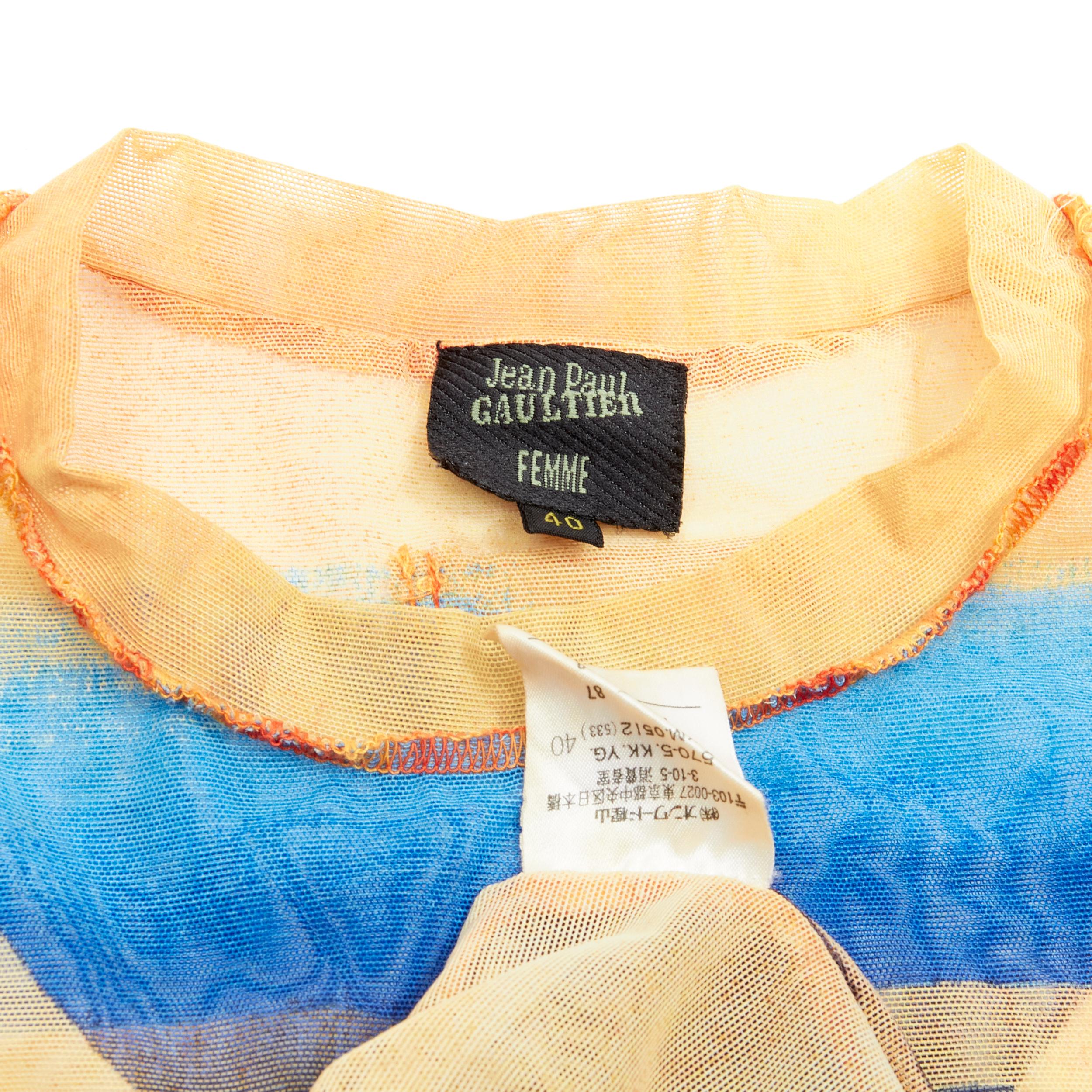 JEAN PAUL GAULTIER FEMME yellow crane mountain sheer crew mesh top IT40 S 4