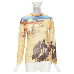 JEAN PAUL GAULTIER FEMME top a rete giallo con gru di montagna IT40 S