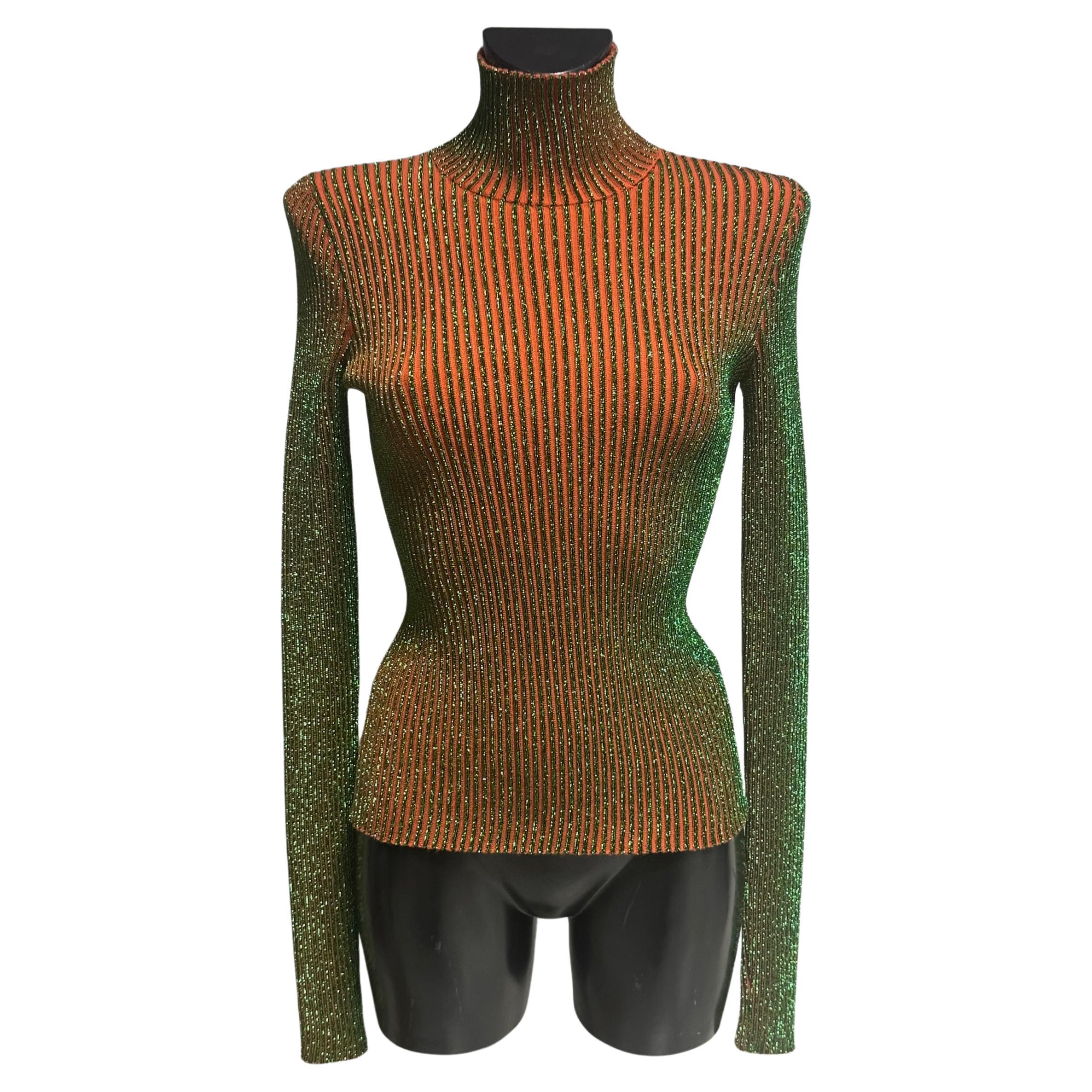 Jean Paul Gaultier Final Sample Ribbed Turtleneck Sweater “Cyber” Orange/Green –