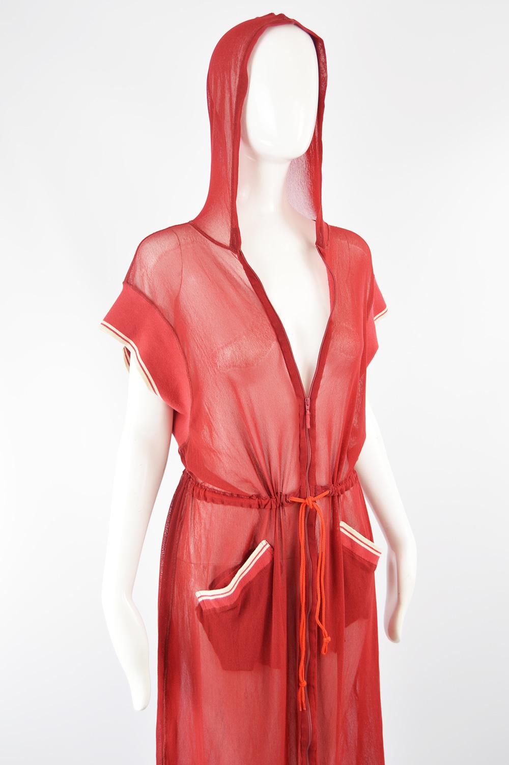 Jean Paul Gaultier Fine Sheer Red Mesh Vintage Boxer Style Dress, 1990s In Excellent Condition In Doncaster, South Yorkshire