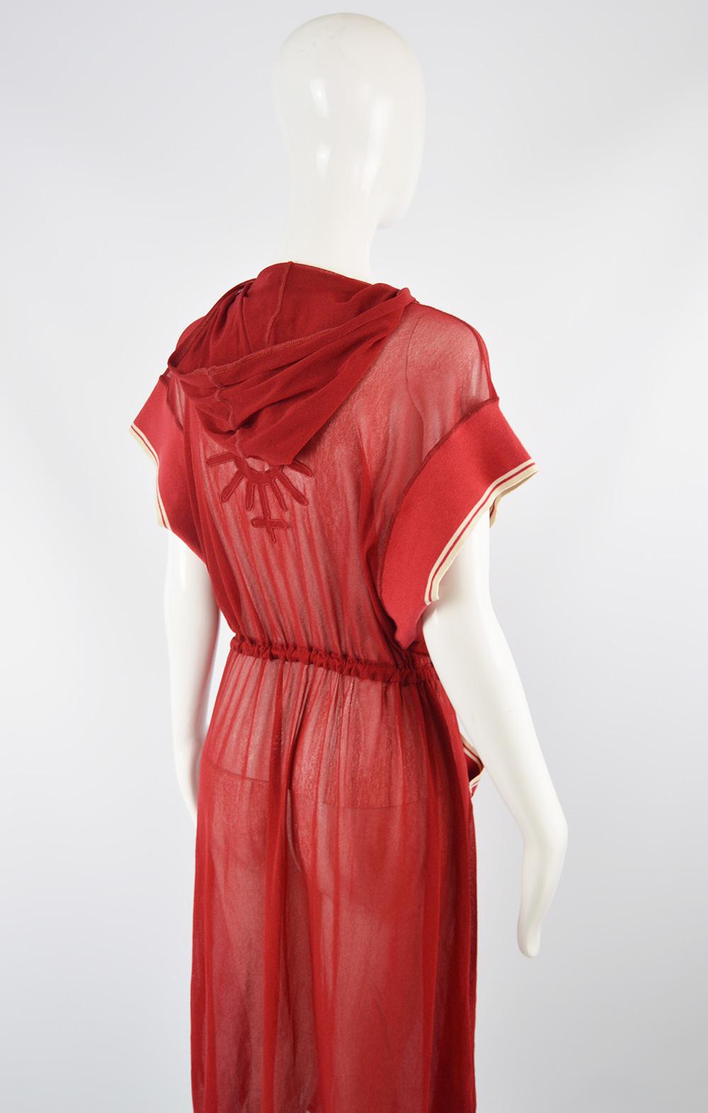 Jean Paul Gaultier Fine Sheer Red Mesh Vintage Boxer Style Dress, 1990s 2
