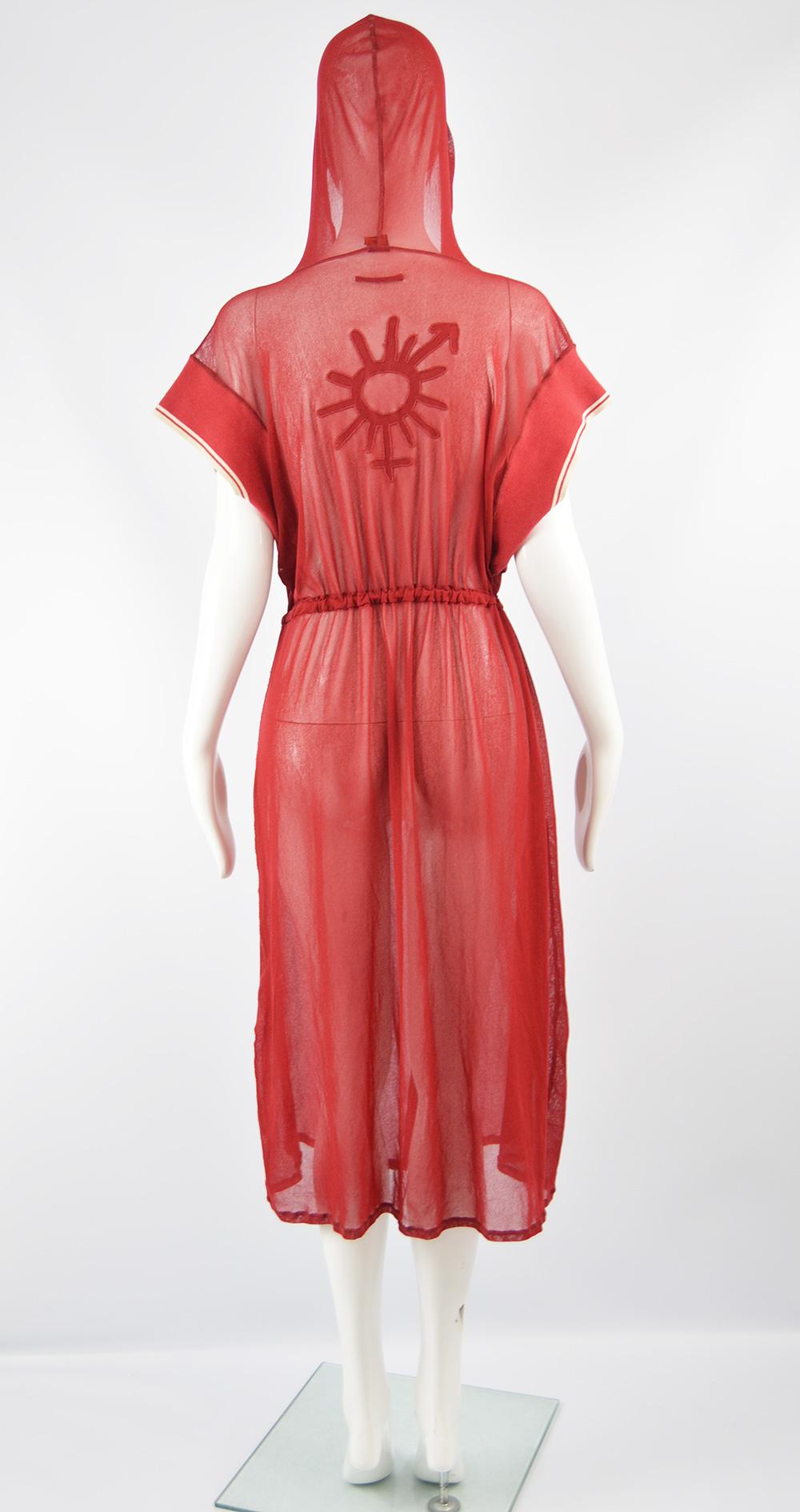 Jean Paul Gaultier Fine Sheer Red Mesh Vintage Boxer Style Dress, 1990s 3
