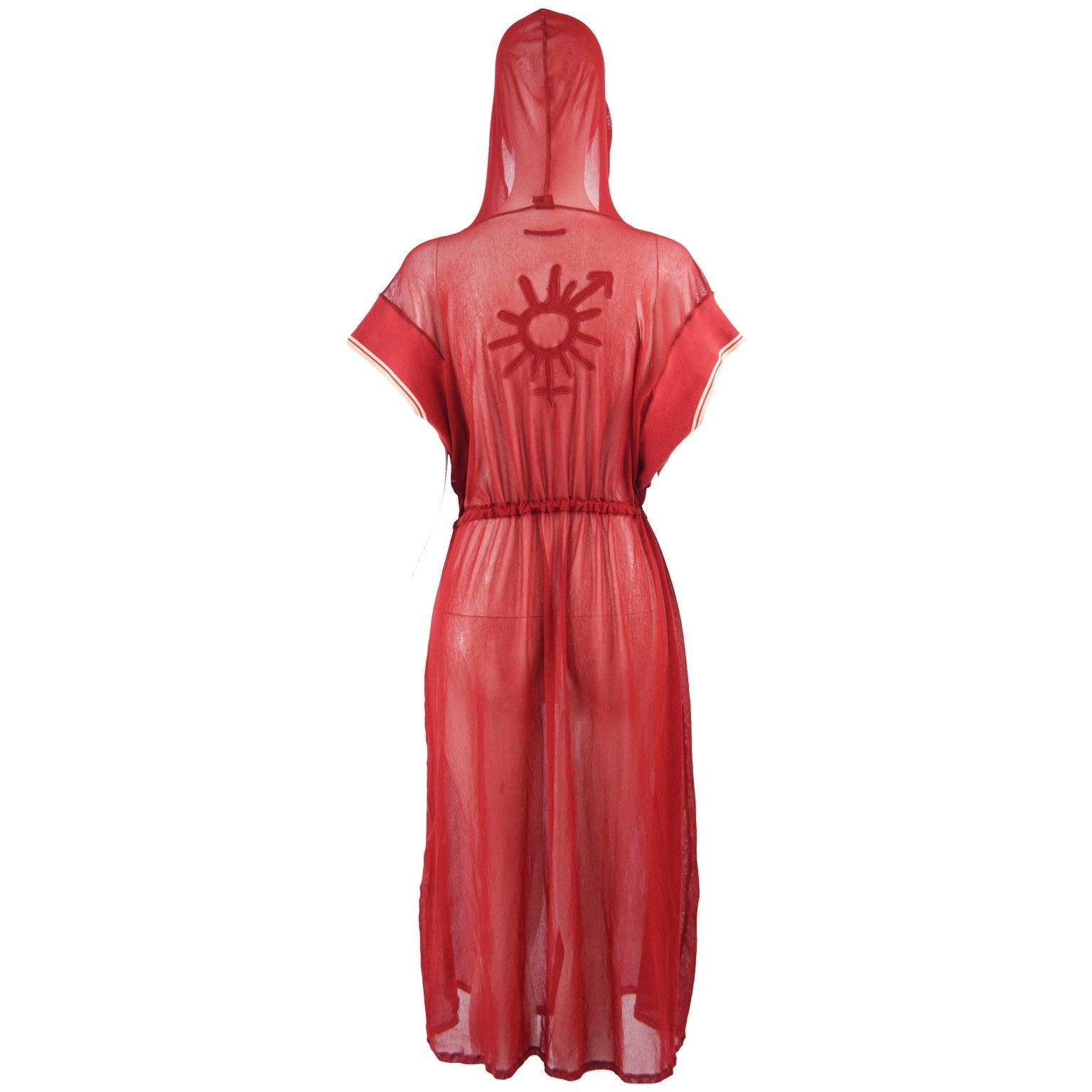 Jean Paul Gaultier Fine Sheer Red Mesh Vintage Boxer Style Dress, 1990s