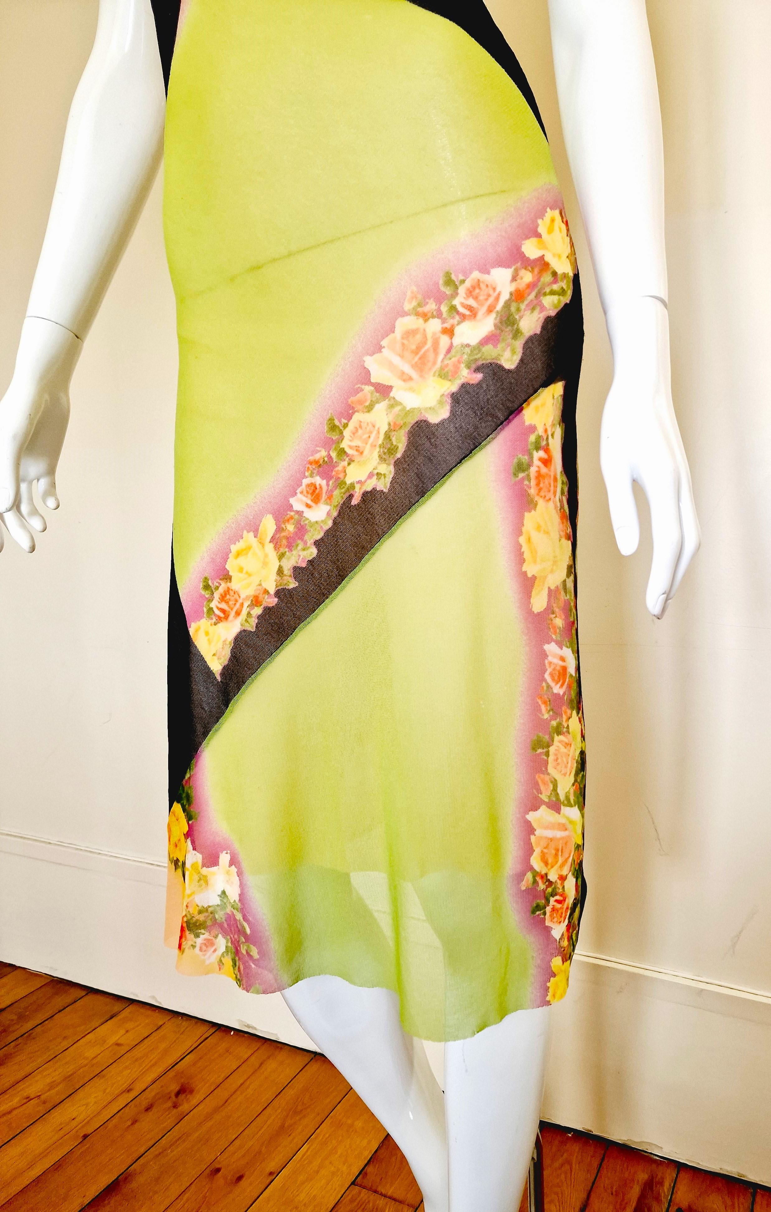 Jean Paul Gaultier Floral Flower Supreme Rose Pink Mesh Midi Top Skirt Dress For Sale 2