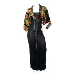 Jean Paul Gaultier Floral Print Cropped Kimono & Maxi Dress Set circa 1990s