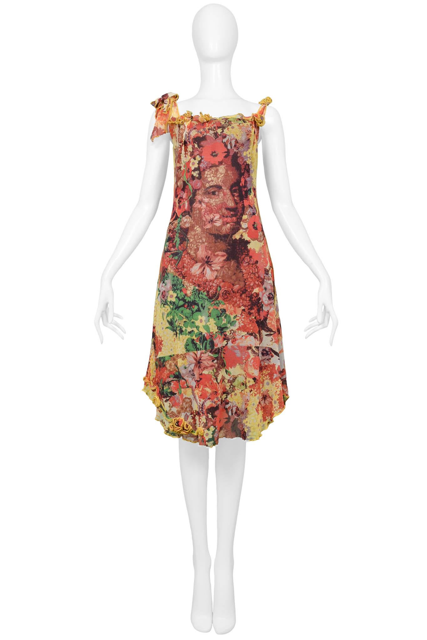 Resurrection Vintage is excited to offer a vintage multicolor Jean Paul Gaultier classic mesh dress featuring a floral pattern, portrait imagery, and small rosettes, shoulder bow and knee length. 

Jean Paul Gaultier
Size: M
Nylon
Excellent Vintage