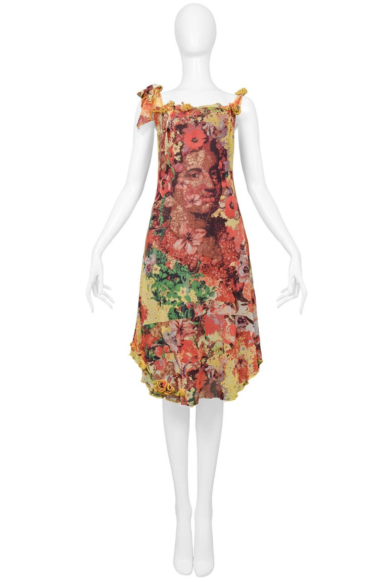 Jean Paul Gaultier Floral Print Mesh Dress With Portrait For Sale at