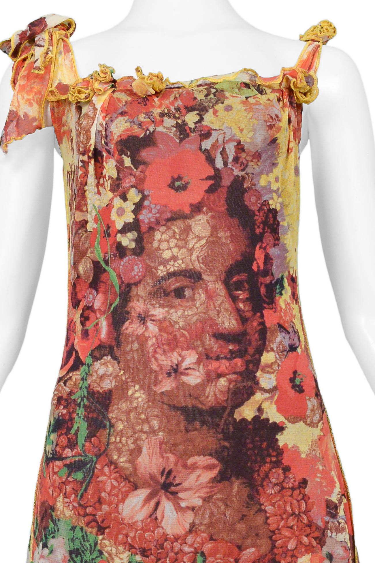 Jean Paul Gaultier Floral Print Mesh Dress With Portrait In Excellent Condition For Sale In Los Angeles, CA