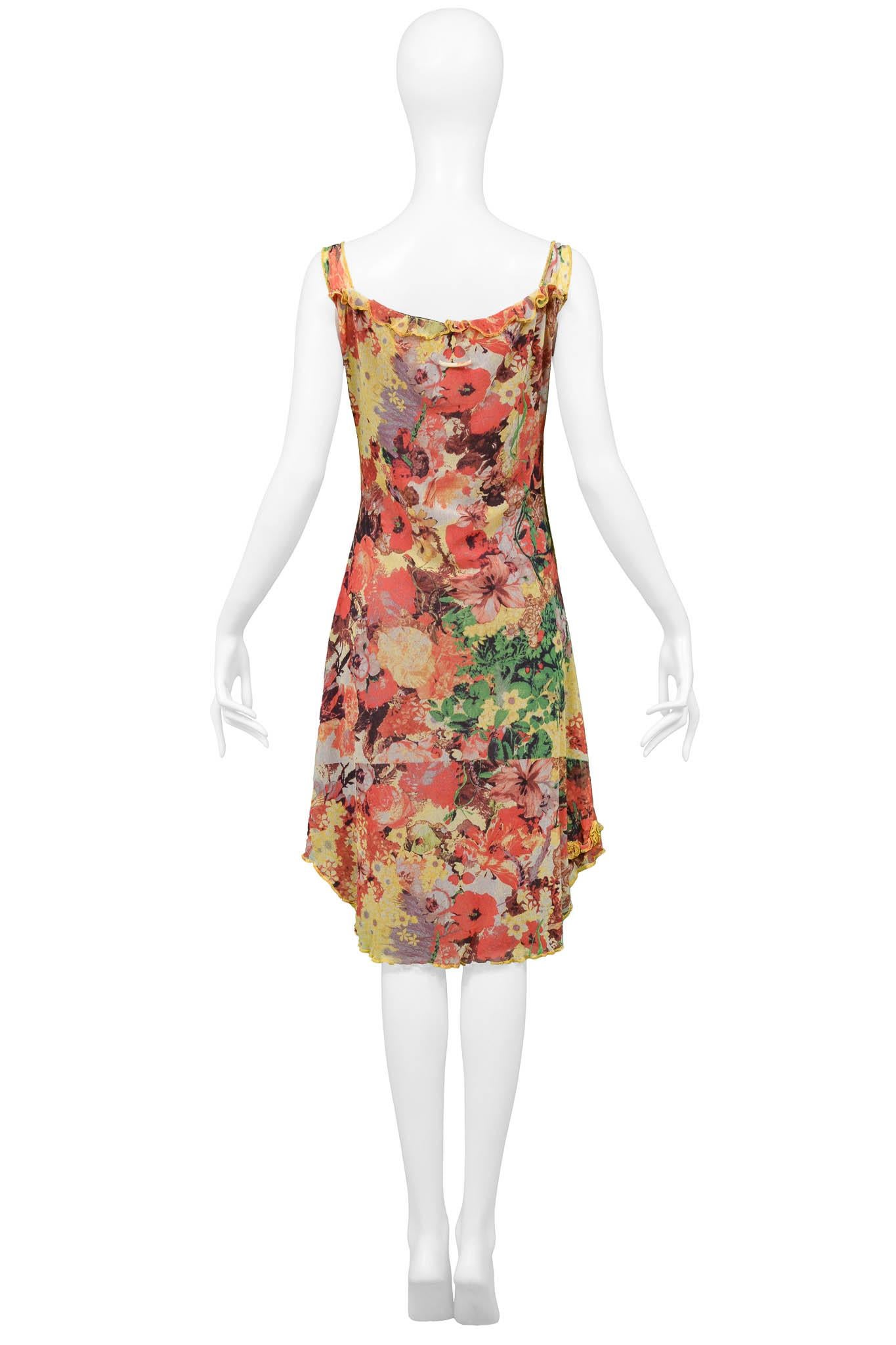 Jean Paul Gaultier Floral Print Mesh Dress With Portrait For Sale 1